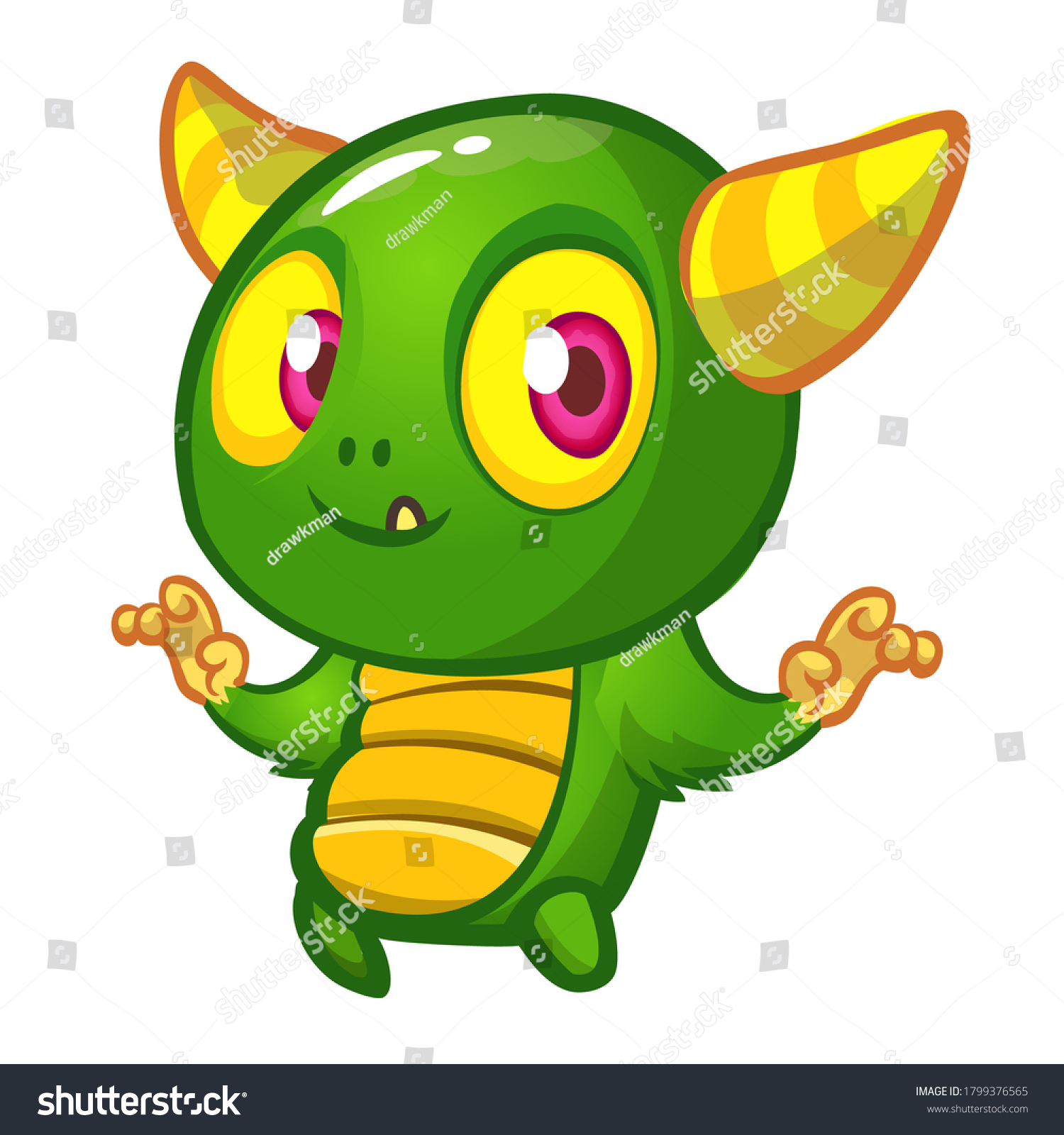 Funny Cartoon Green Monster Vector Illustration Stock Vector Royalty Free