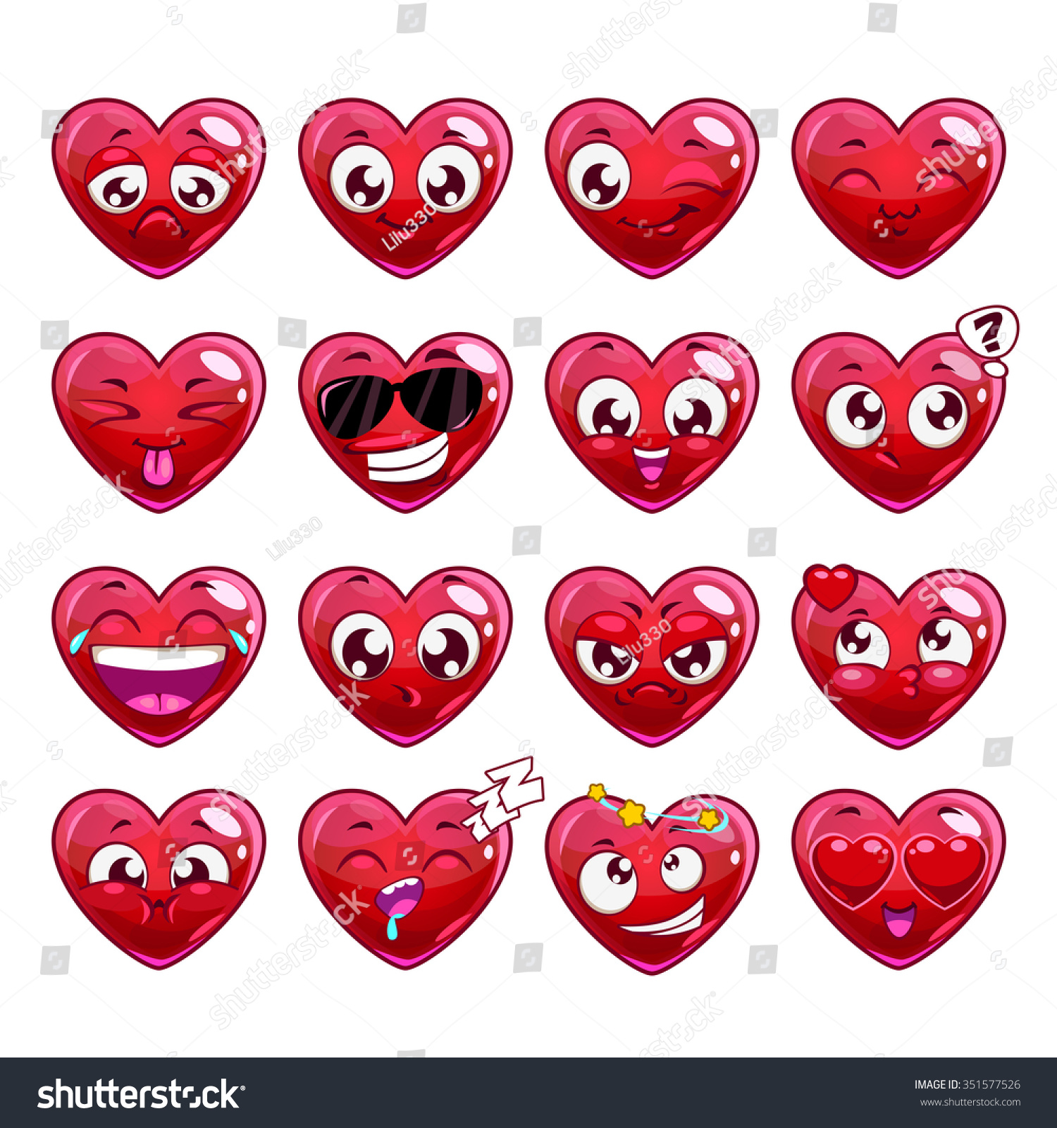 Funny Cartoon Heart Character Emotions Set Stock Vector 351577526 - Shutterstock