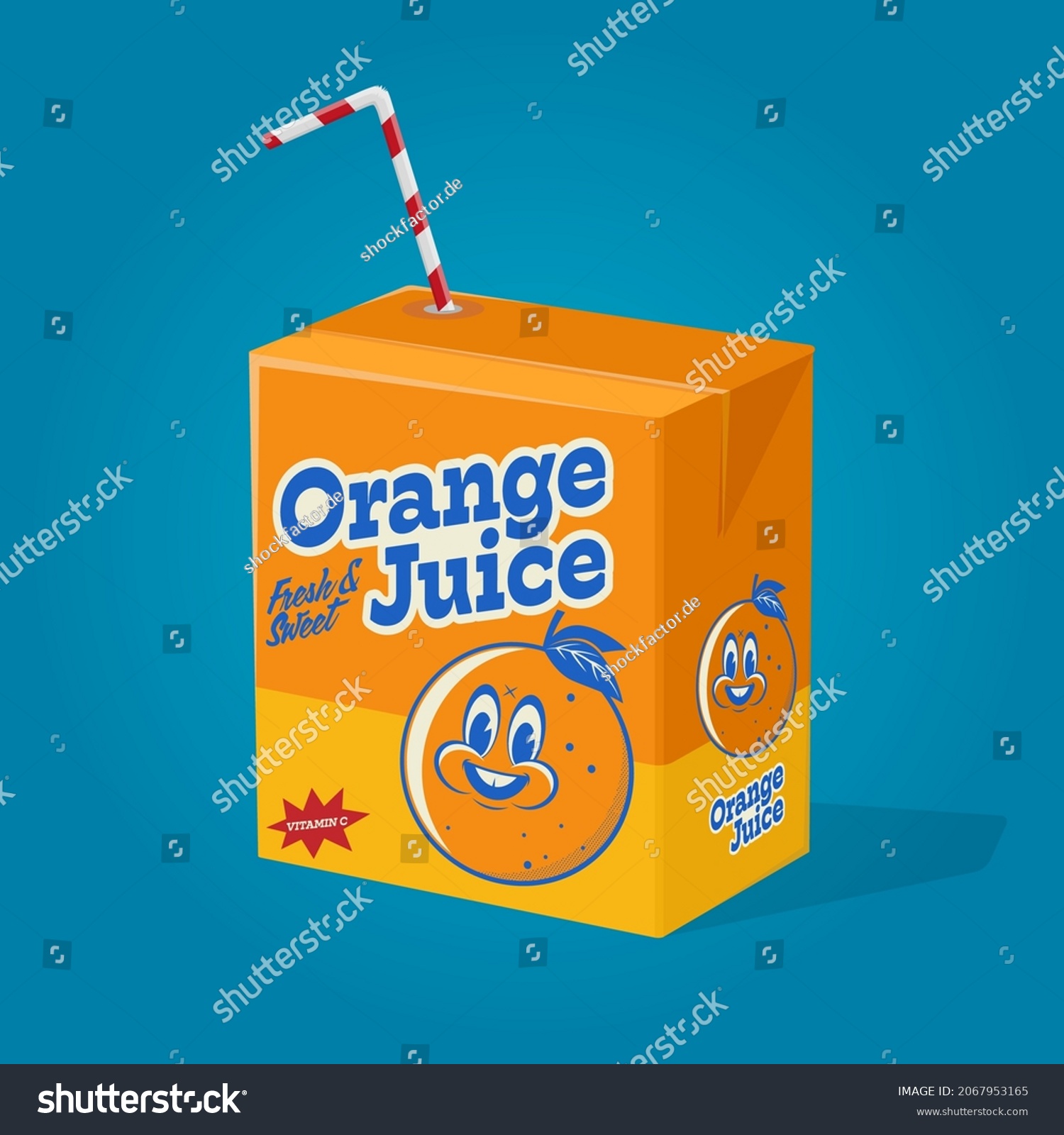 SVG of funny cartoon illustration of orange juice in cardboard beverage package svg