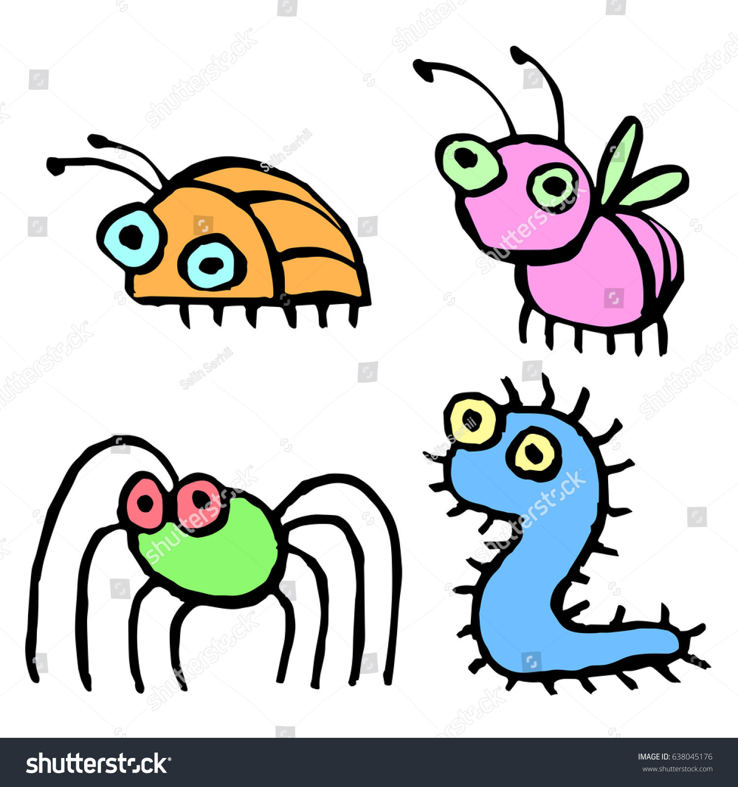 Funny Cartoon Insects Flying Crawling Vector Stock Vector (Royalty Free ...