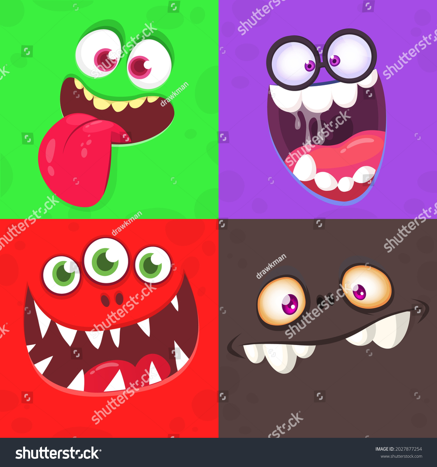 Funny Cartoon Monster Faces Set Illustration Stock Vector Royalty Free 2027877254 