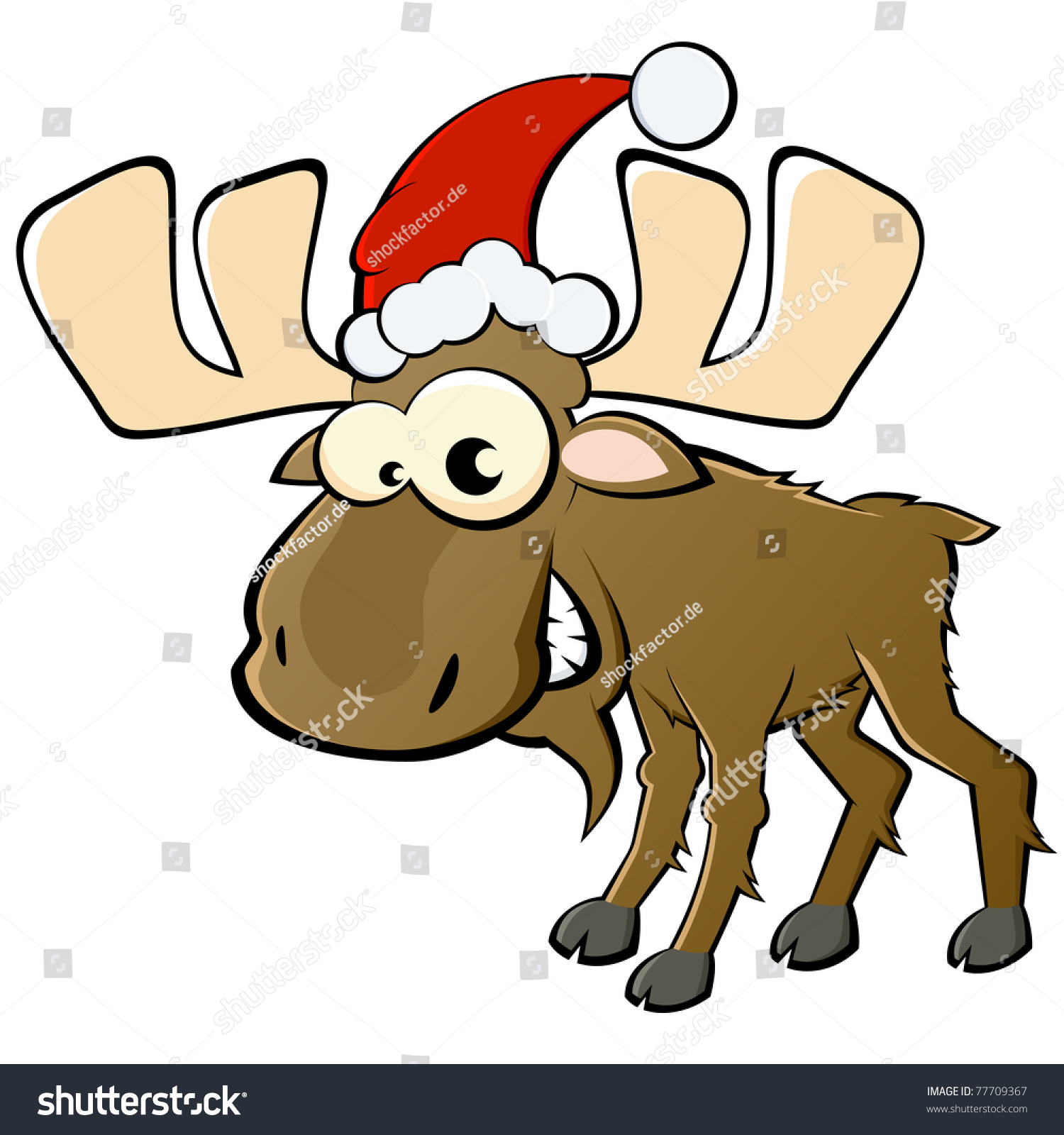 Funny Cartoon Moose With Christmas Hat Stock Vector Illustration ...