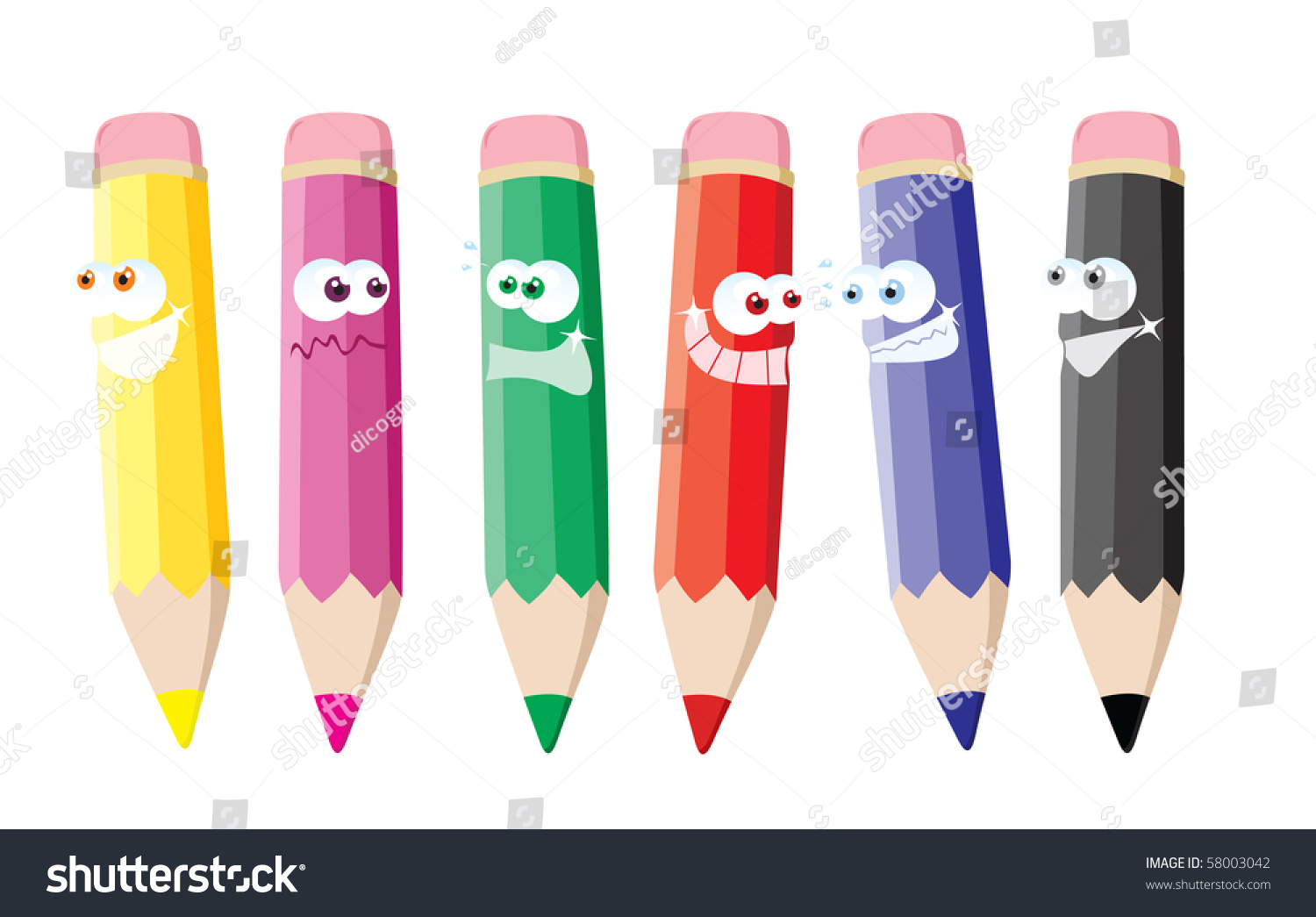 Funny Cartoon Pens Stock Vector Illustration 58003042 : Shutterstock