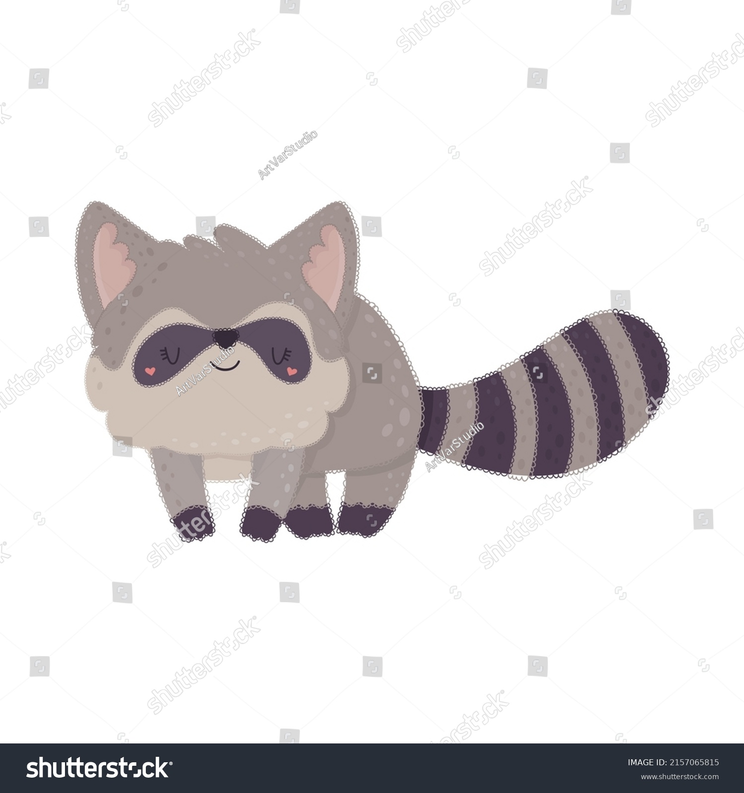 SVG of Funny cartoon raccoon. Vector illustration of a cute animal. Cute little illustration of racoon for kids, baby book, fairy tales, covers, baby shower invitation, textile t-shirt. svg