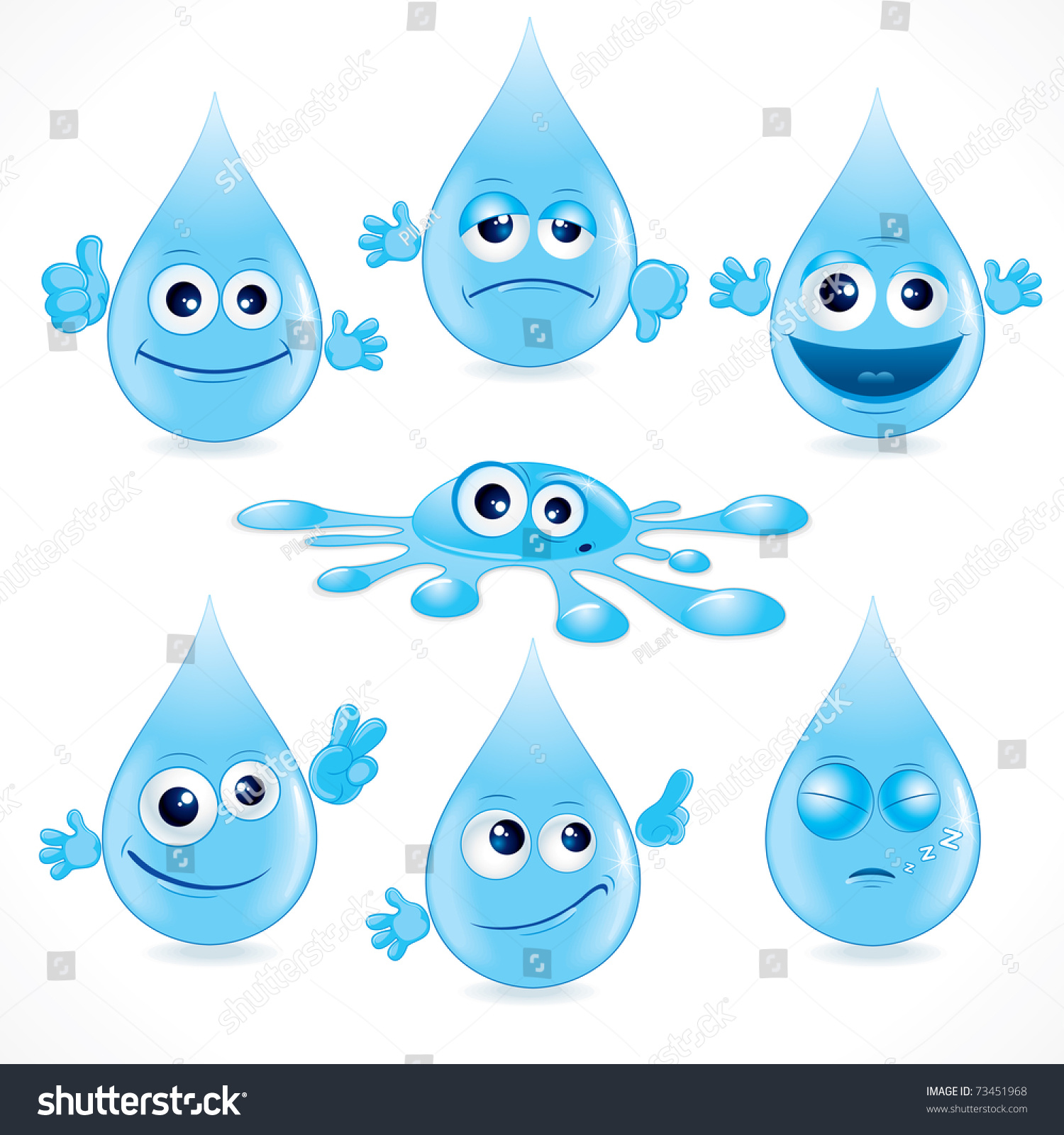 Funny Cartoon Water Drops Vector Illustration Stock Vector 73451968 ...