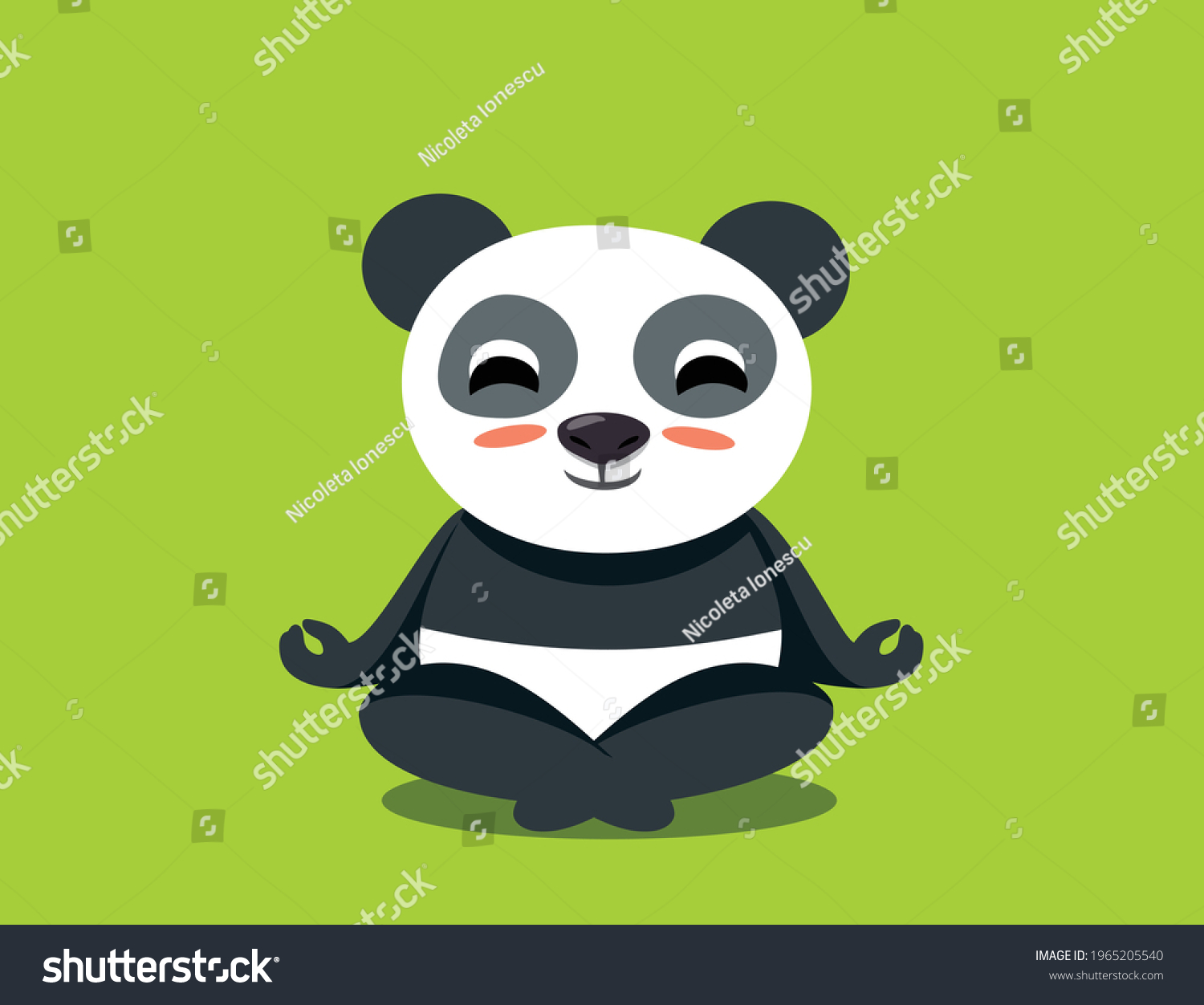 SVG of Funny Cartoon Yoga Panda Meditating in Lotus Pose. Cute bear character relaxing and exercising vector mascot illustration svg
