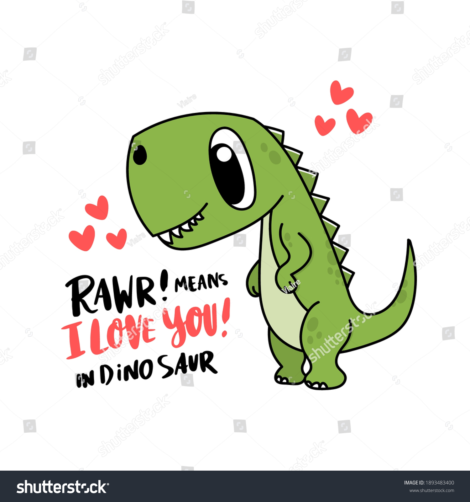 SVG of Funny character dinosaur or Tyrannosaurus. Cute T-Rex. Adorable jurassic reptile. The inscription: Rawr! means I love you! Colored vector illustration for Valentine's day. svg