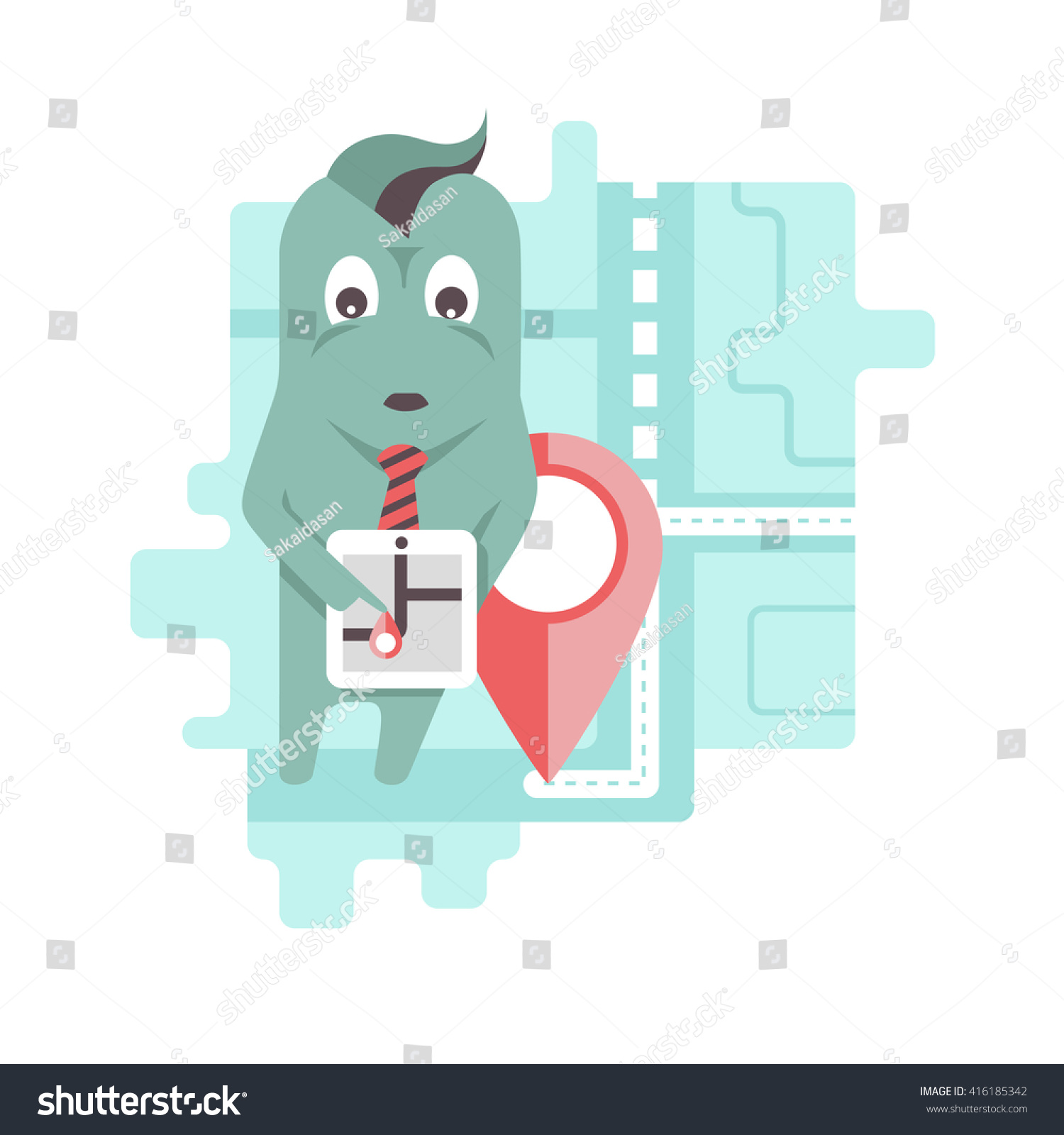 Funny Character Using Geolocation Application: เวกเตอร์สต็อก (ปลอดค่า ...
