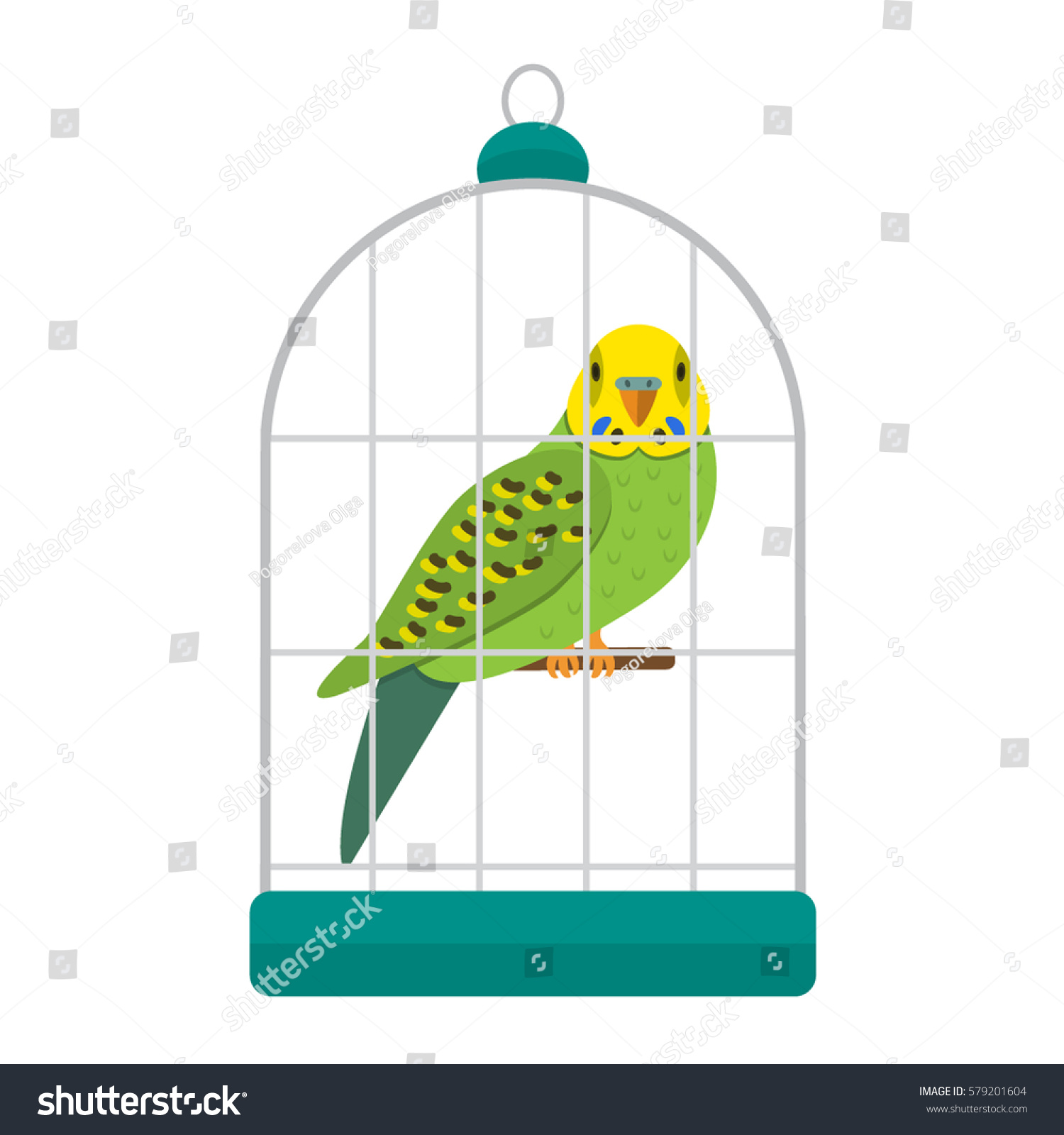 Funny Character Green Budgerigar Cage Vector Stock Vector (Royalty Free ...