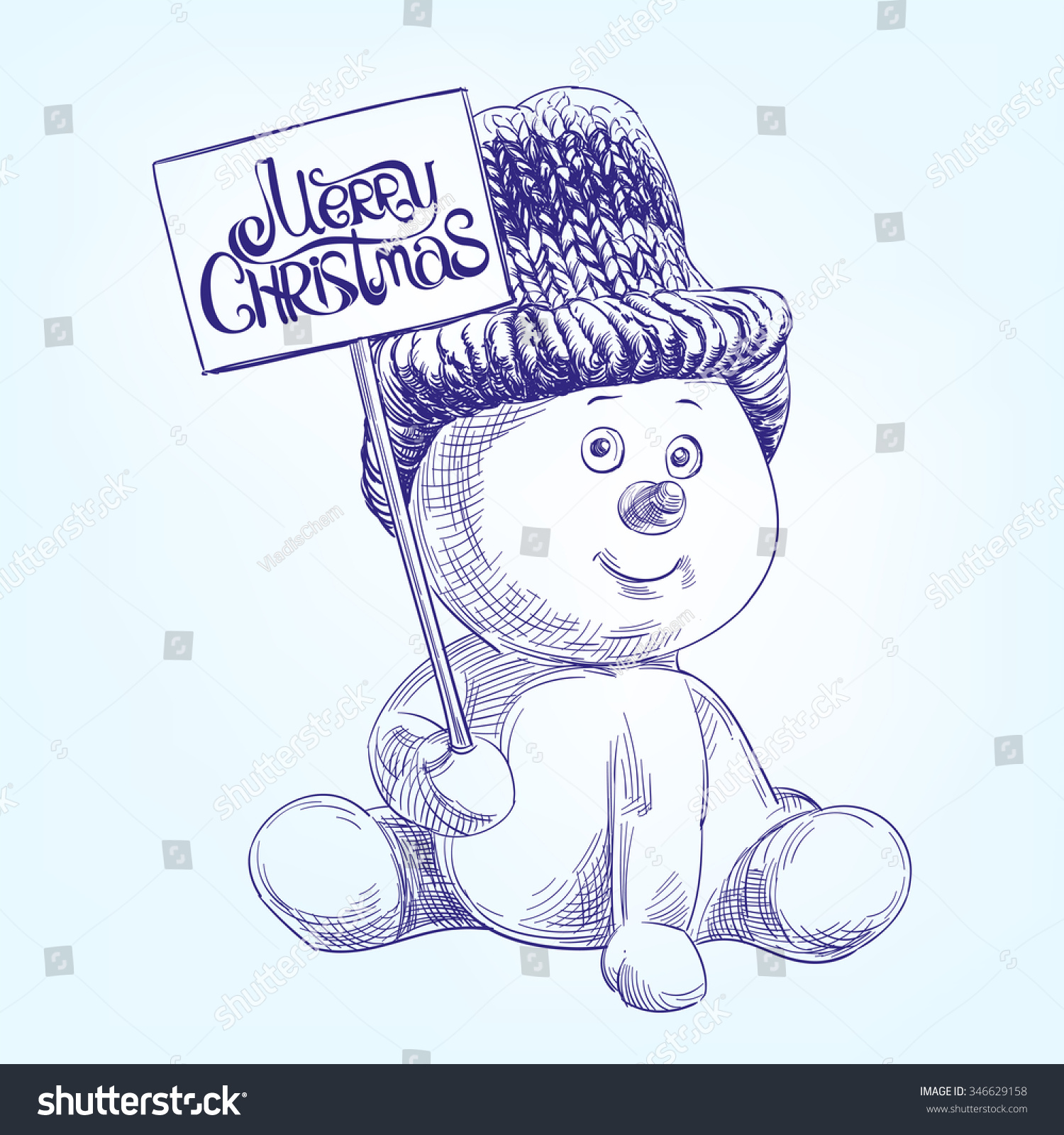 Funny Christmas Snowman Hand Drawn Vector Stock Vector Royalty Free