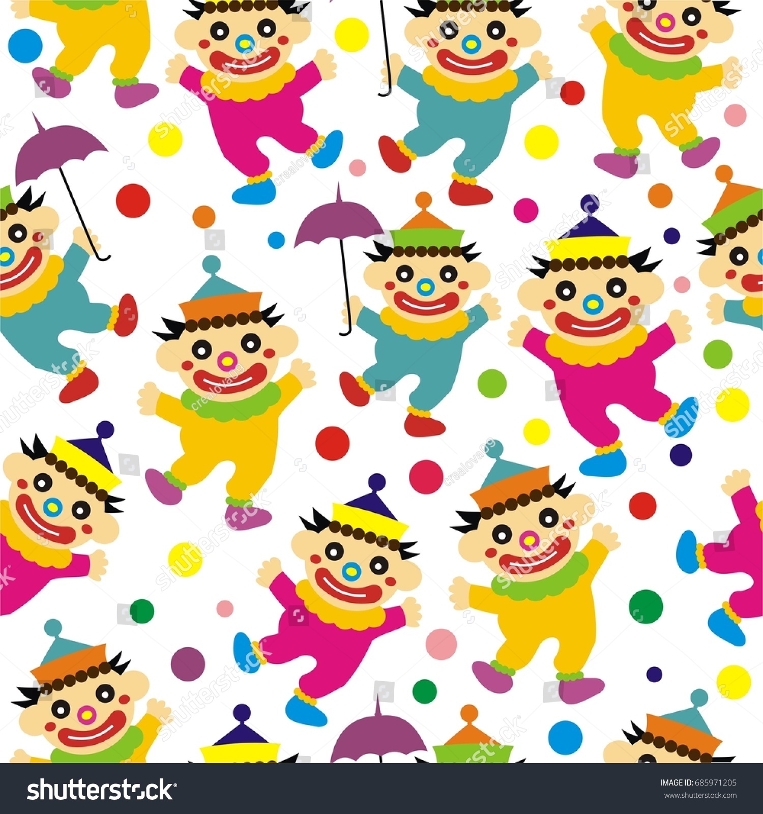 Funny Clown Seamless Pattern Stock Vector Royalty Free