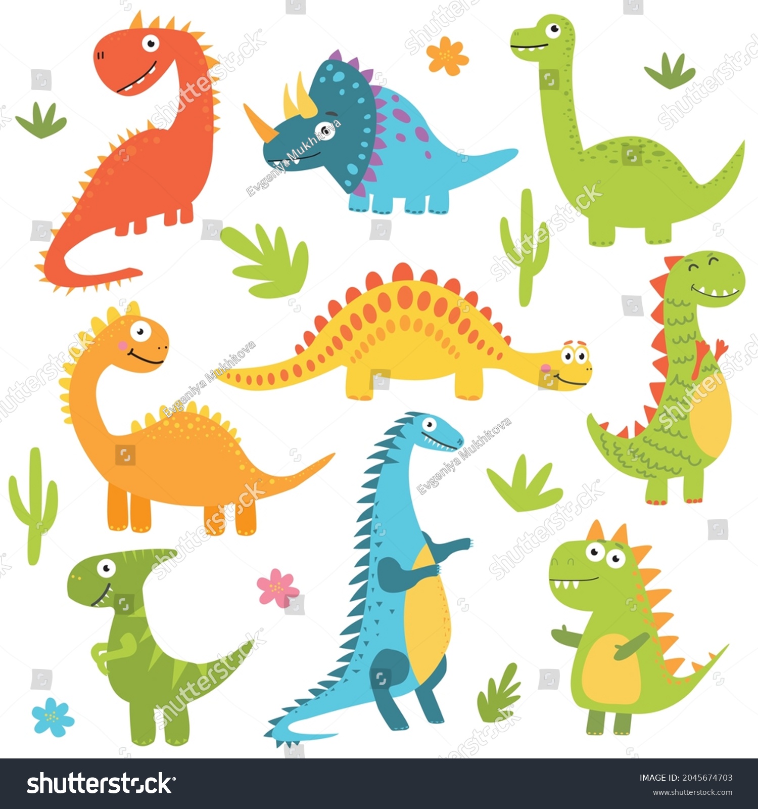 Funny Collection Dinosaur Cartoons Vector Illustration Stock Vector ...