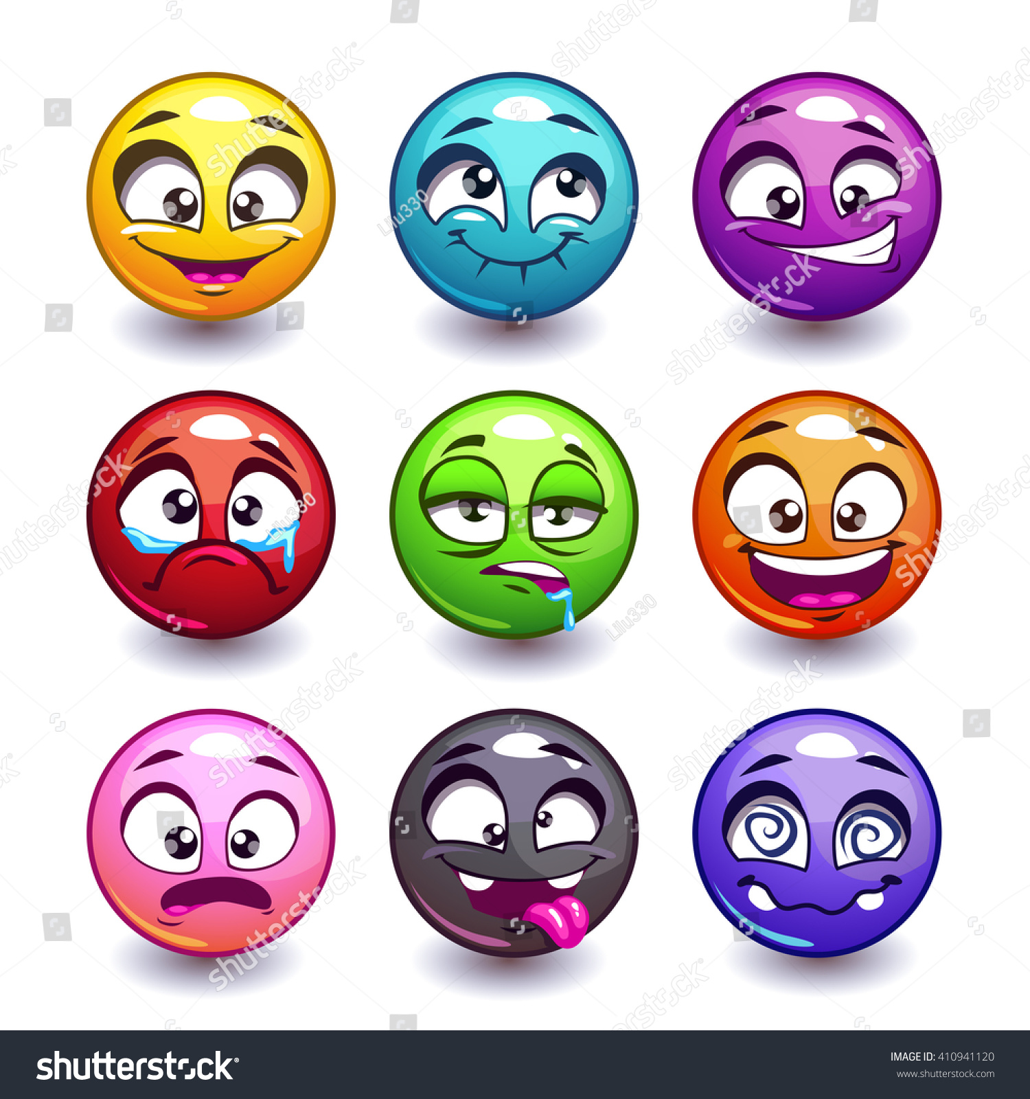 Funny Colorful Round Faces Set Cartoon Stock Vector Royalty Free