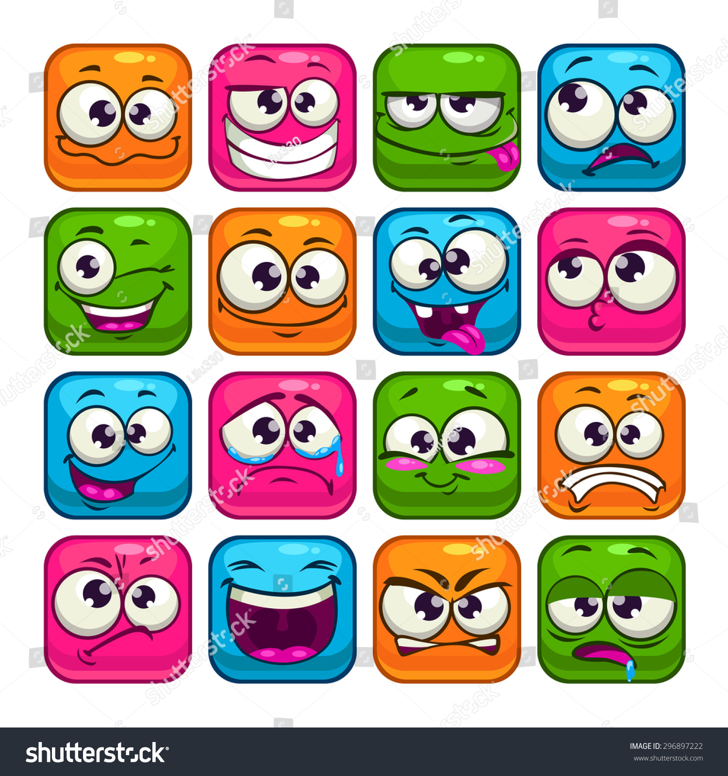 Funny Colorful Square Faces Set Cartoon Stock Vector (Royalty Free ...