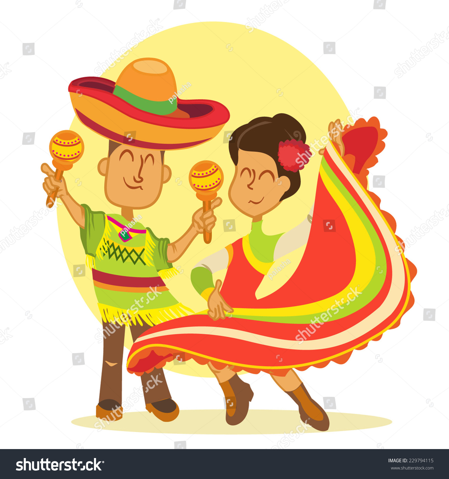 Funny Couple Cartoon Dancing Mexicans National Stock Vector (Royalty ...