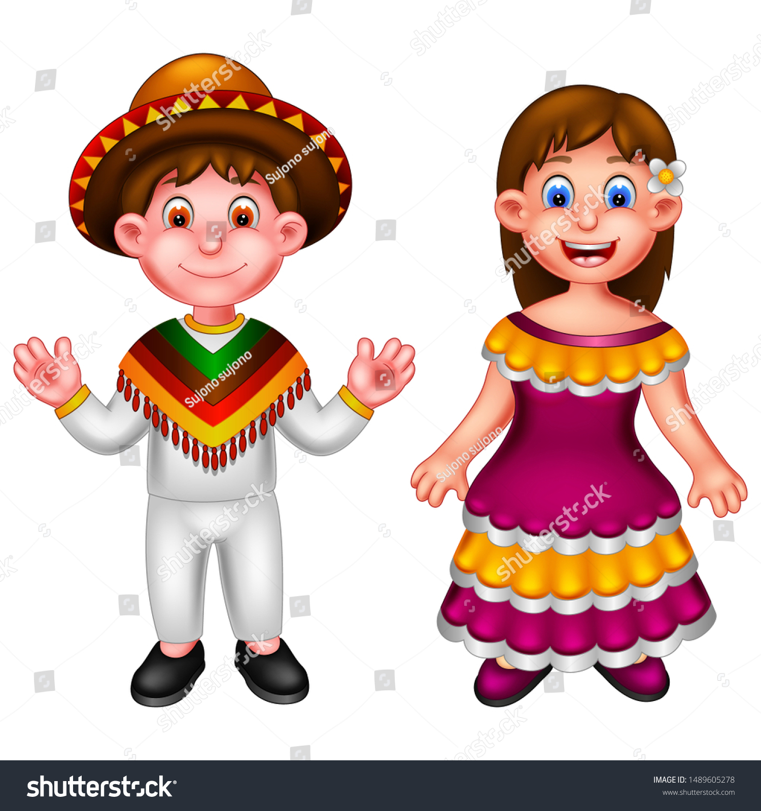 Funny Couple Wear Traditional Clothes Cartoon Stock Vector (Royalty ...