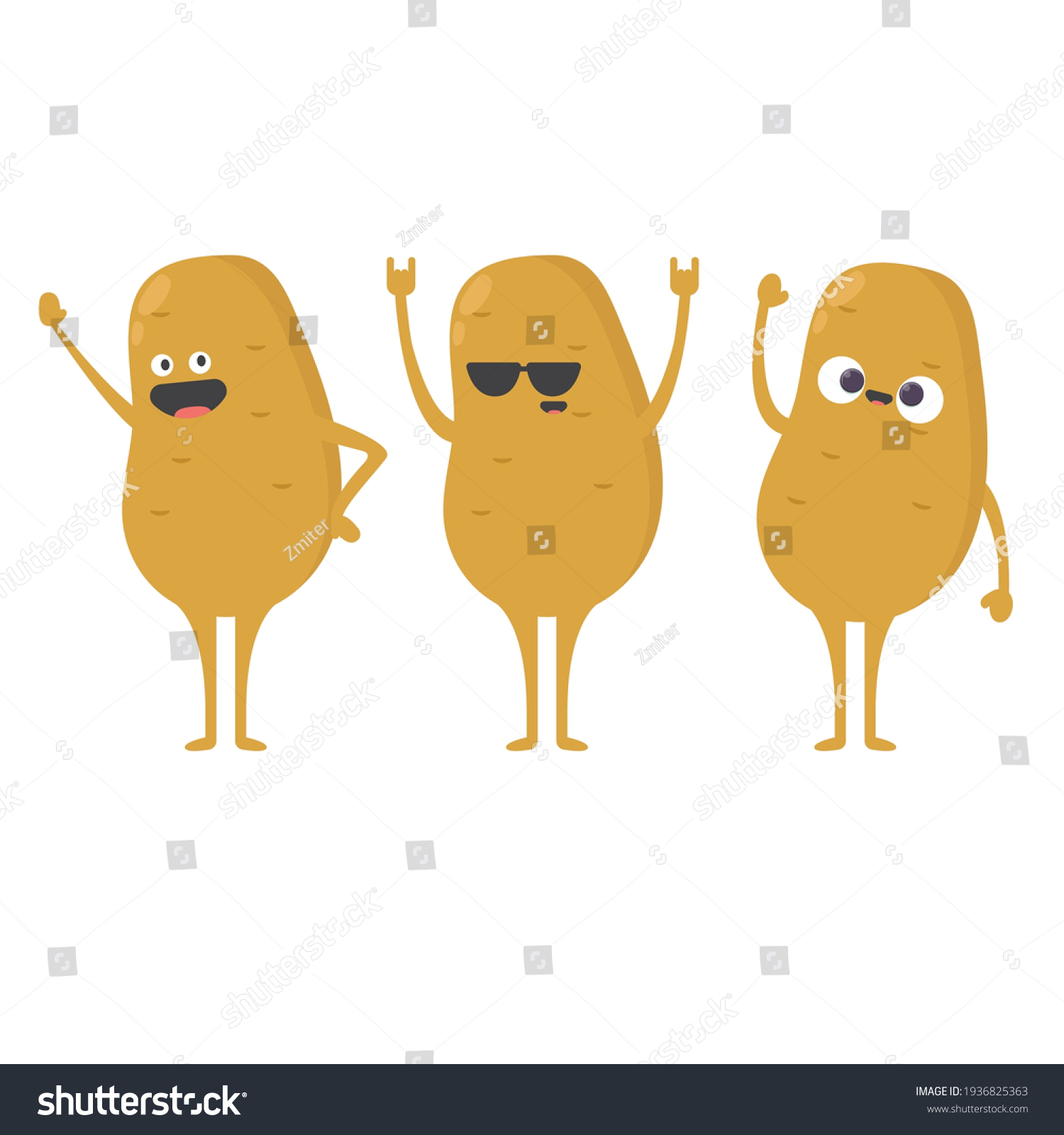 Funny Cute Cartoon Potato Character Set Stock Vector Royalty Free 1936825363 2074