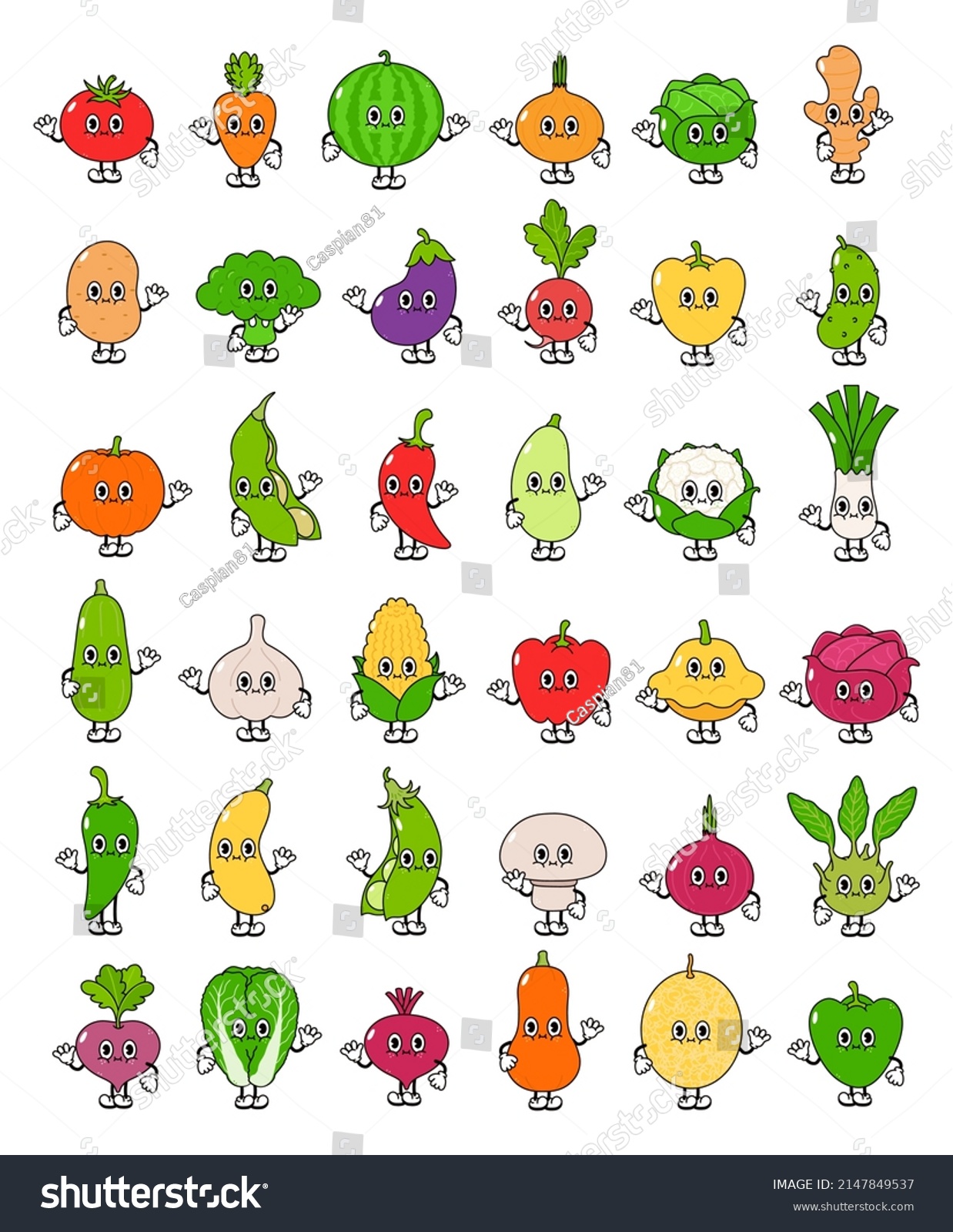 Funny Cute Happy Vegetables Characters Bundle Stock Vector Royalty Free Shutterstock