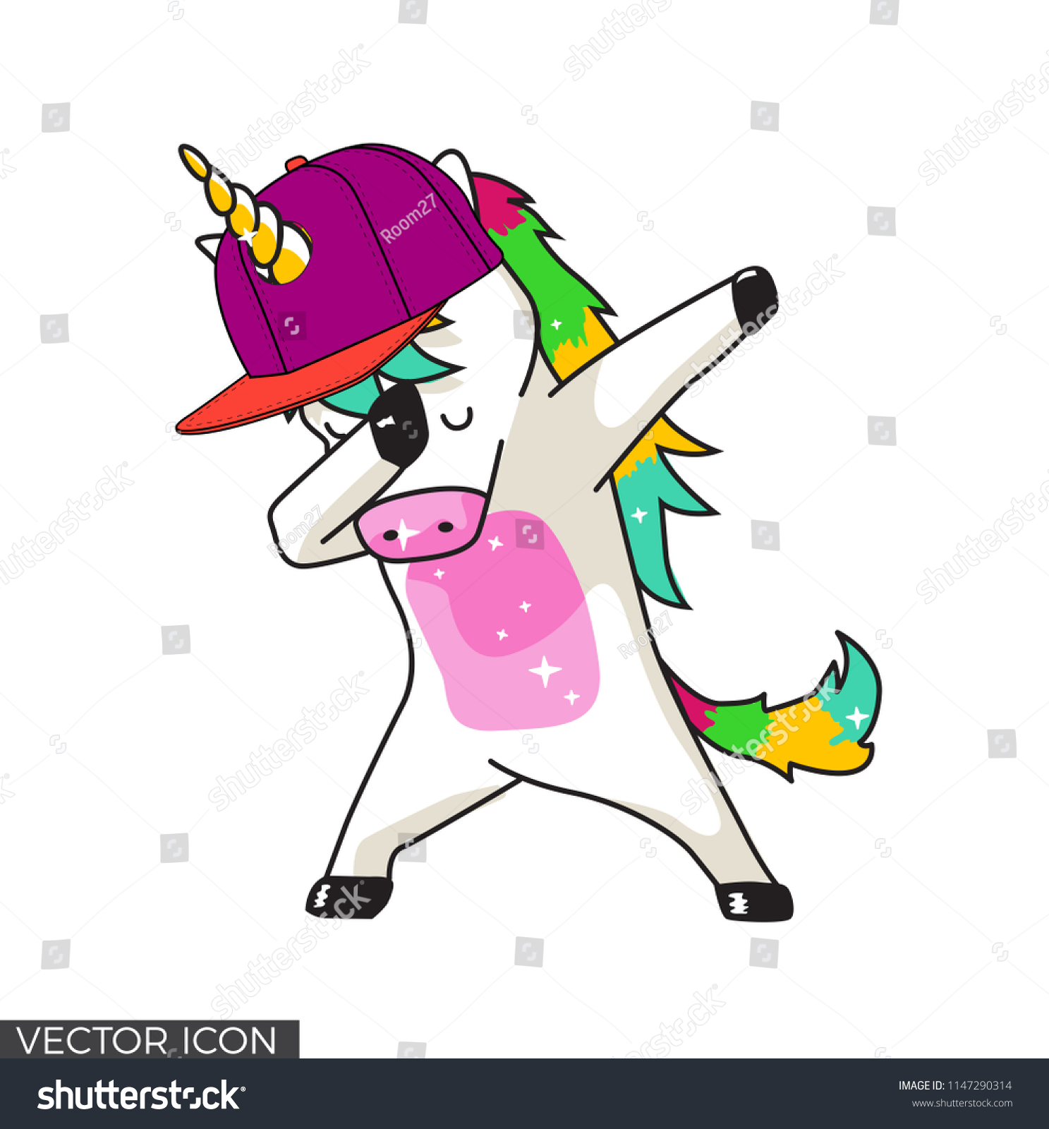 SVG of Funny Dabbing Unicorn with hat svg