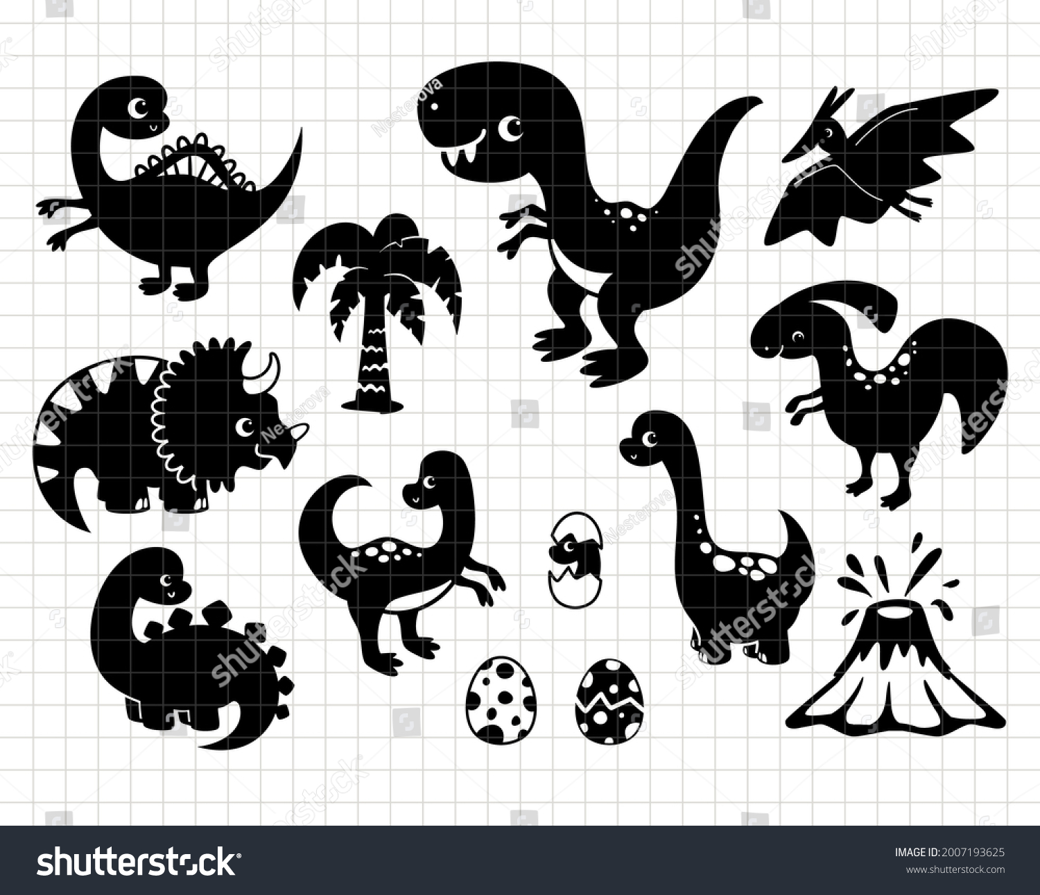SVG of Funny dinosaurs cartoon clip art. Silhouette vector flat illustration. Cutting file. Suitable for cutting software. Cricut, Silhouette svg