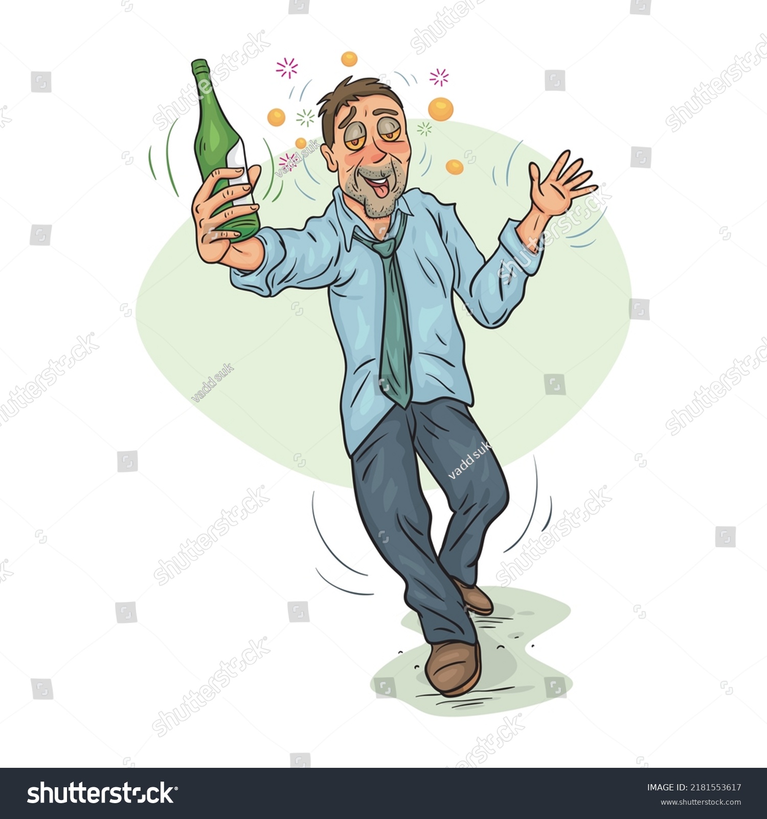Funny Drunk Man Holding Bottle Wine Stock Vector (Royalty Free ...