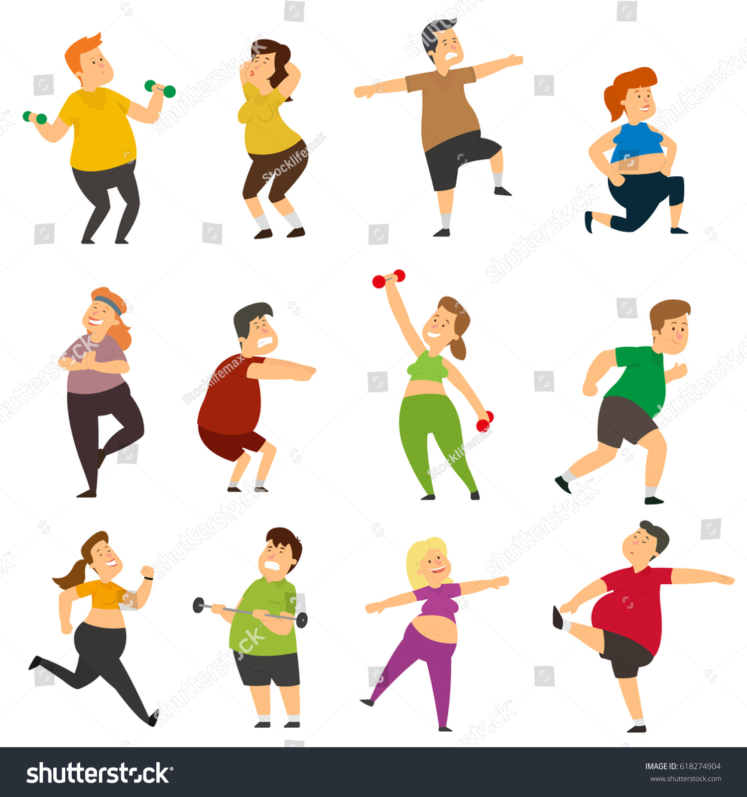 Funny Fat People Doing Sports Thick Stock Vector 618274904 - Shutterstock