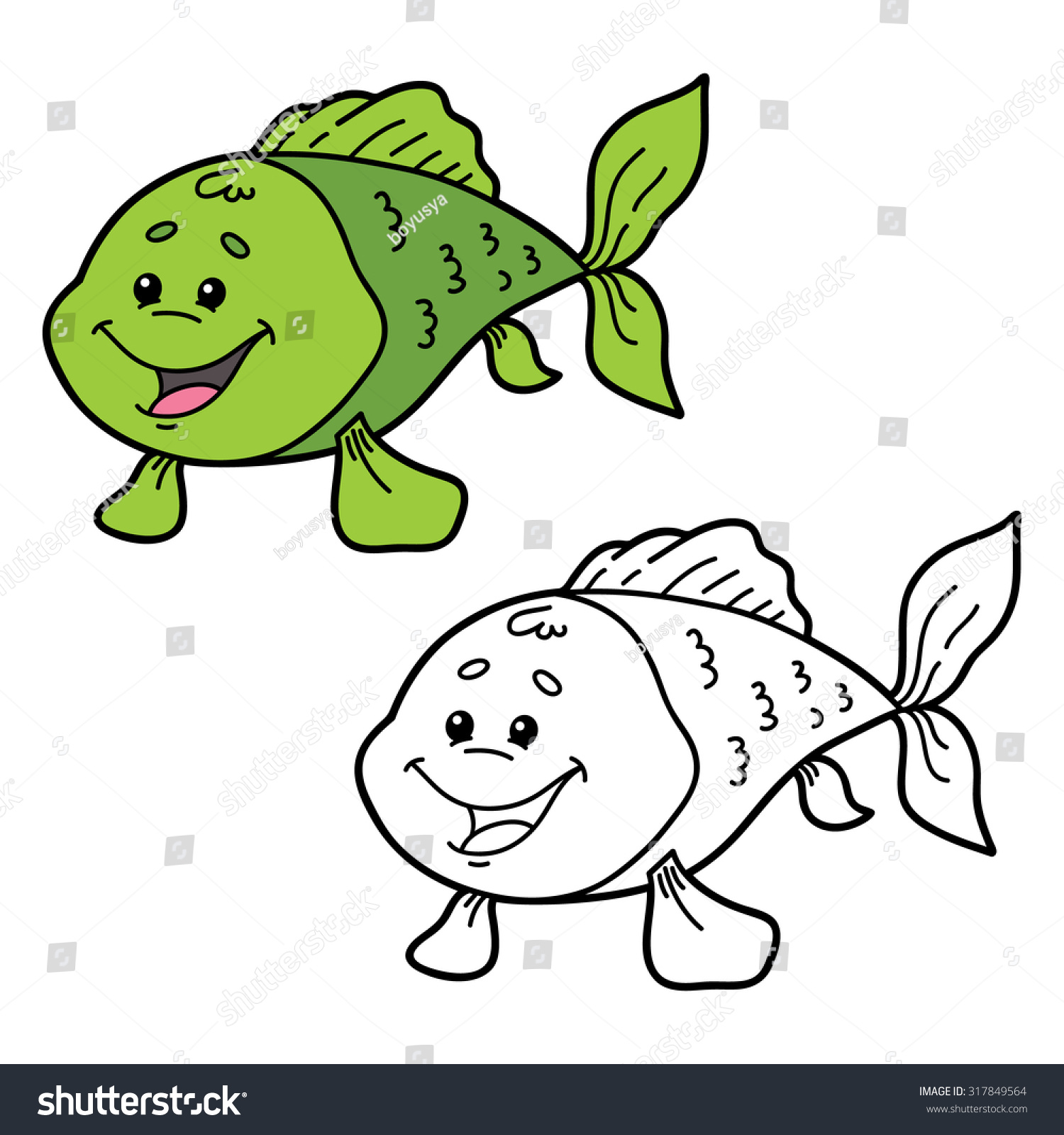 Funny Fish Vector Illustration Coloring Page Stock Vector (Royalty Free ...