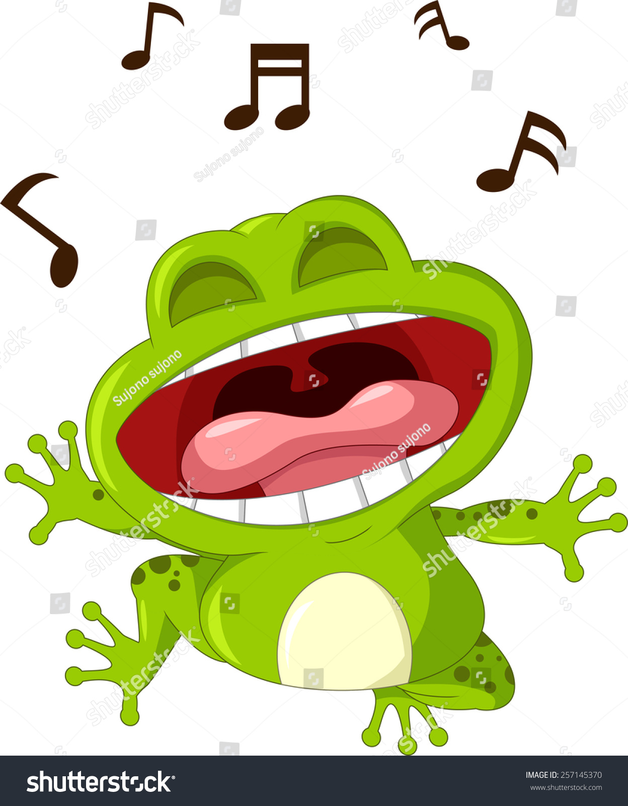 stock vector funny frog cartoon singing 257145370