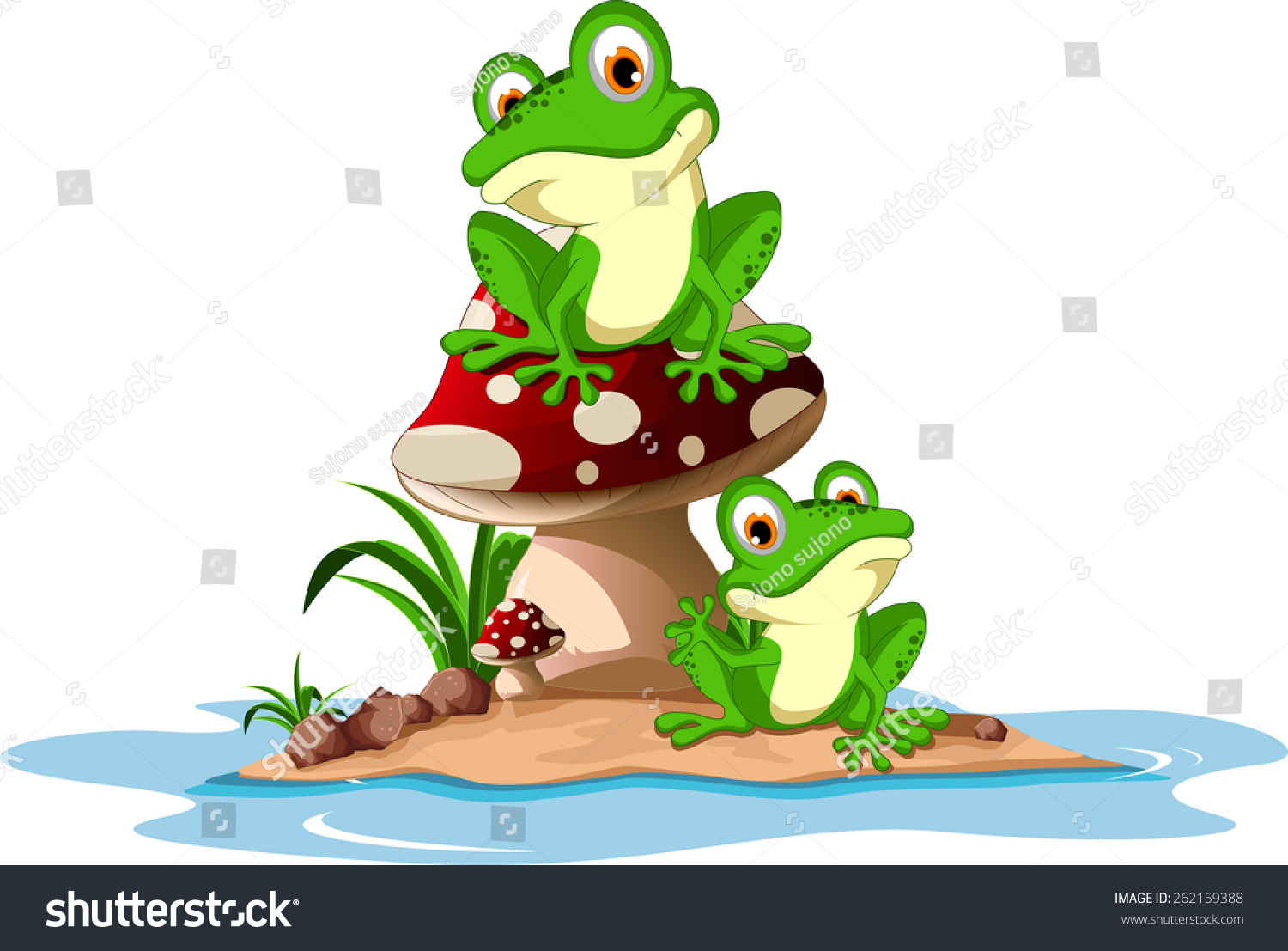 Funny Frog Sitting On Mushroom Stock Vector Illustration 262159388 ...