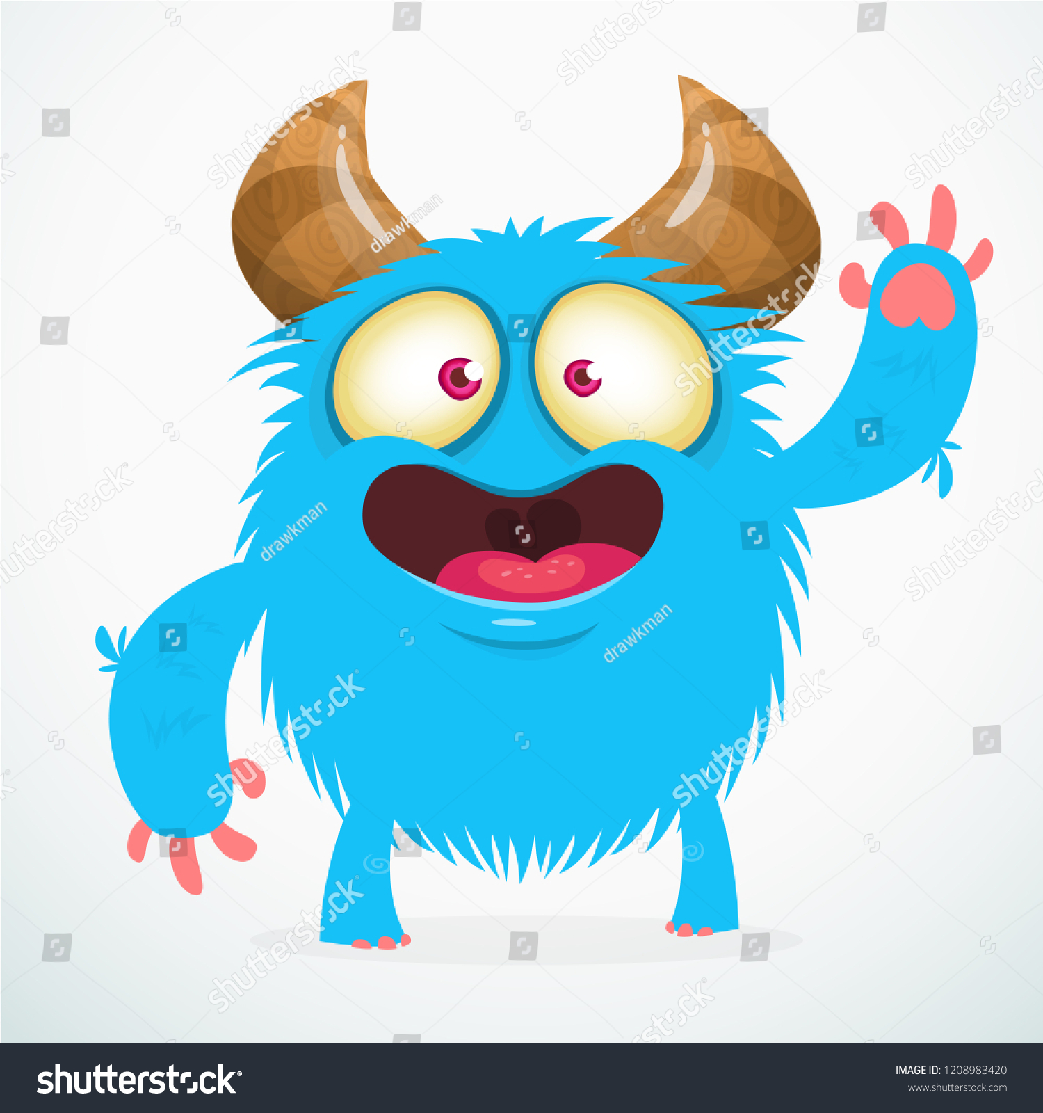 Funny Hairy Monster Cartoon Waving Vector Stock Vector (Royalty Free ...