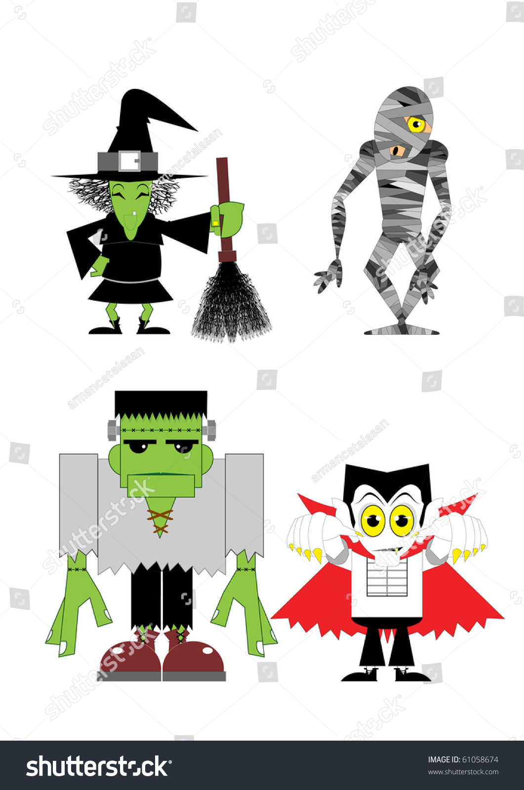 Funny Halloween Characters Stock Vector (Royalty Free) 61058674