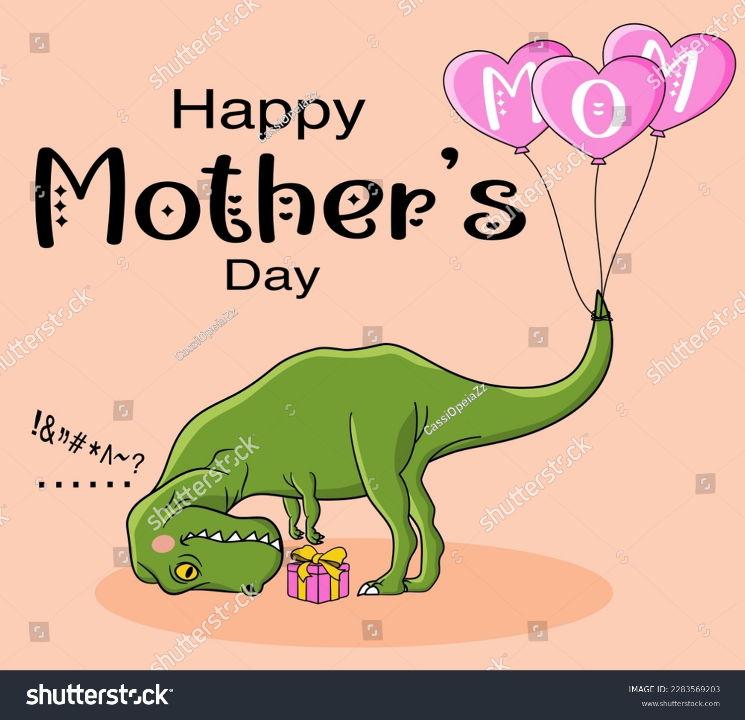SVG of Funny Happy Mother's Day T-Rex Dinosaurus T-Shirt Design For Mother's Day EPS. SVG. File vector illustration character design  Doodle Funny cartoon style svg