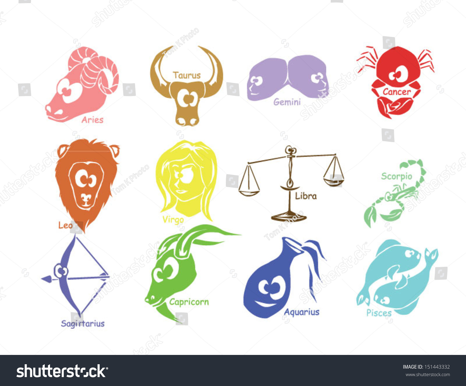 Funny Horoscope Zodiac Signs Different Color Stock Vector ...