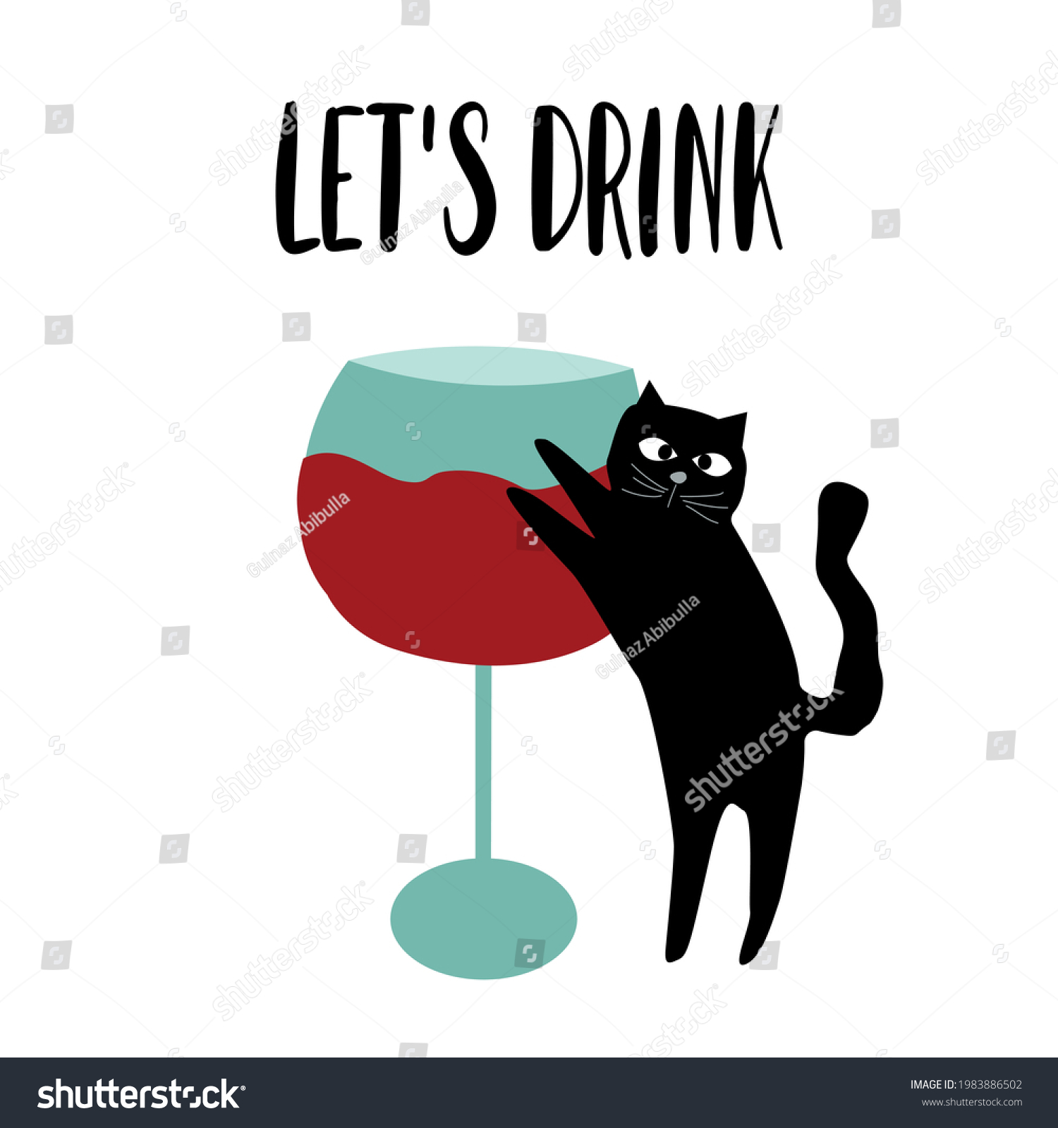 Funny Illustration Black Cat Glass Wine Stock Vector (Royalty Free ...