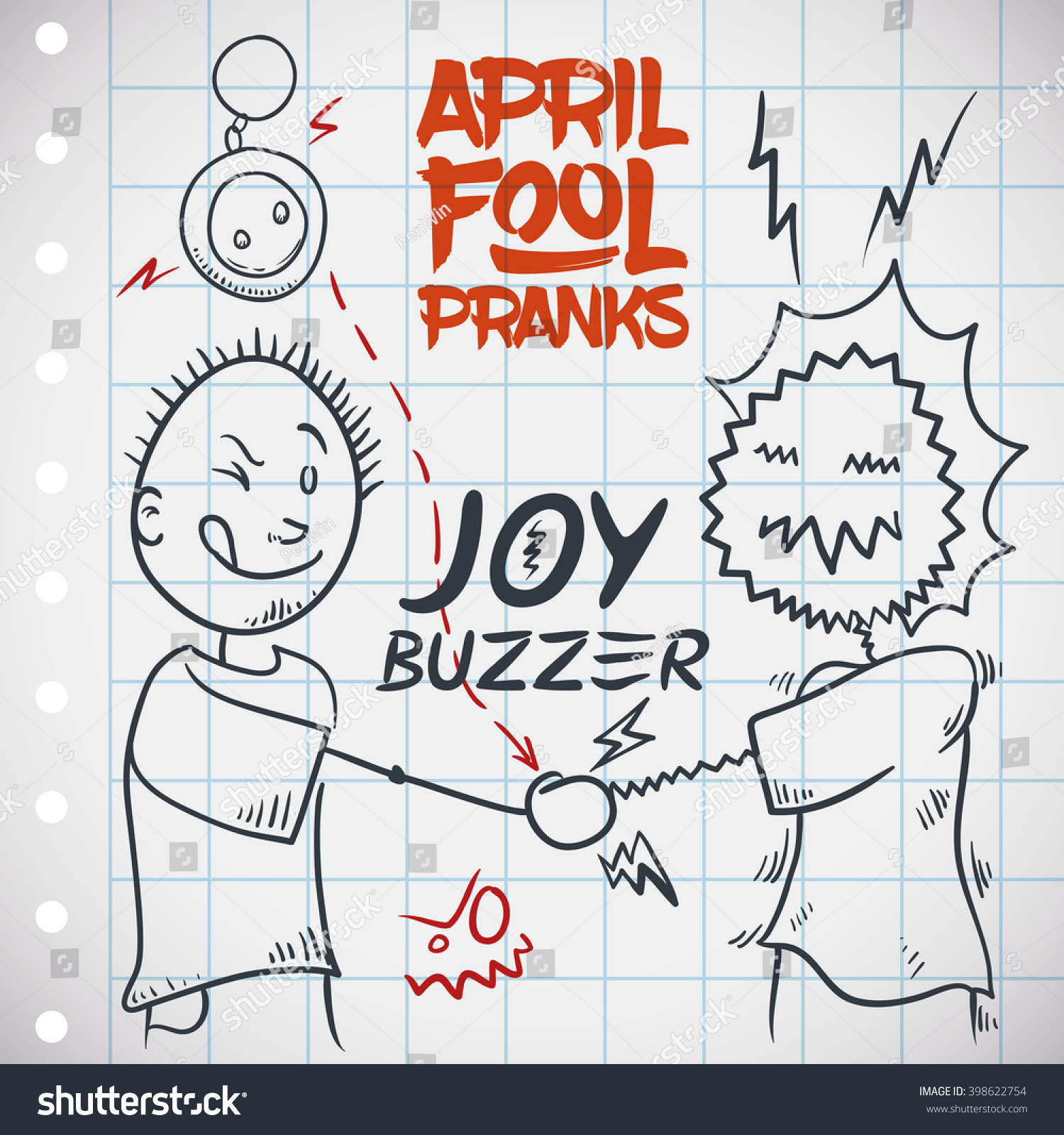 Funny joy buzzer prank for April Fools Day with a draw of a man being