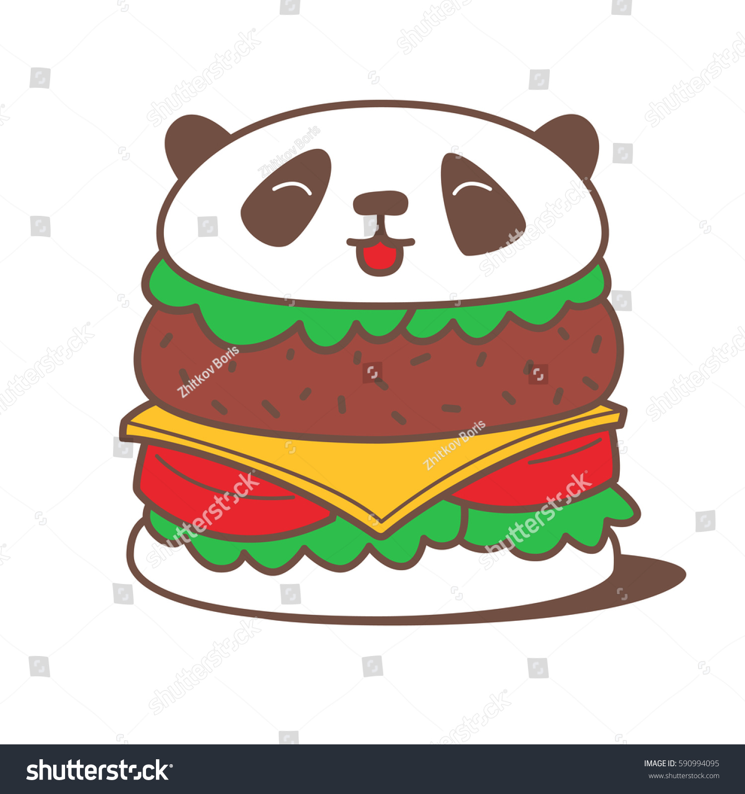 Funny Kawaii Burger Panda Head Instead Stock Vector Royalty Free