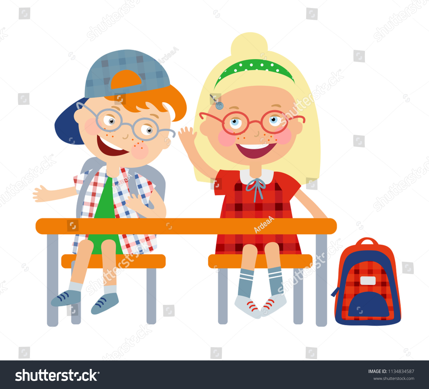 Funny Kids School Desk Boy Girl Stock Vector Royalty Free 1134834587