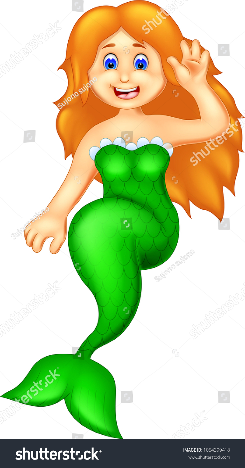 Funny Mermaid Cartoon Posing Smile Waving Stock Vector (Royalty Free ...