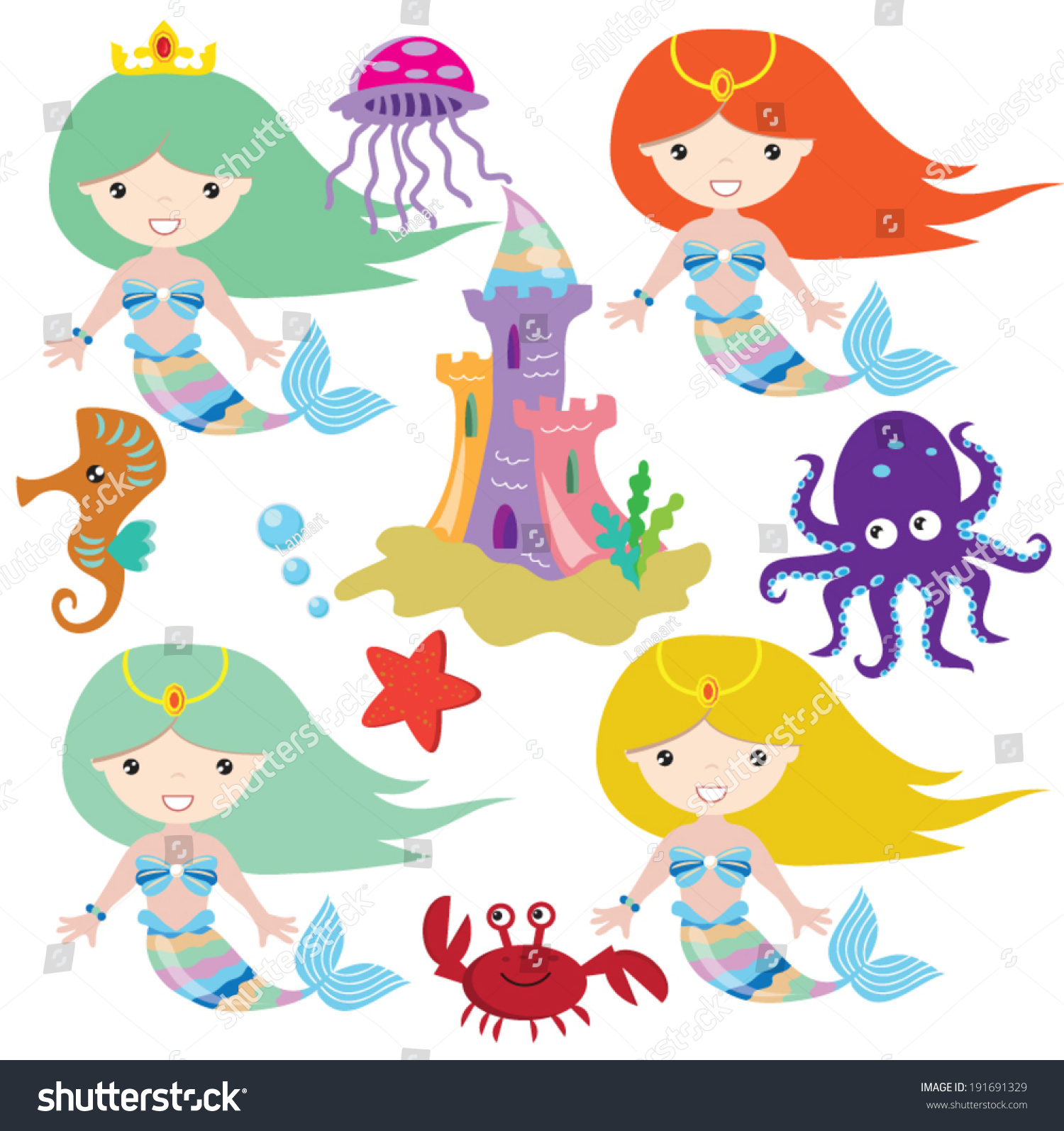 Funny Mermaids Vector Illustration 库存矢量图（免版税）191691329 Shutterstock 6848