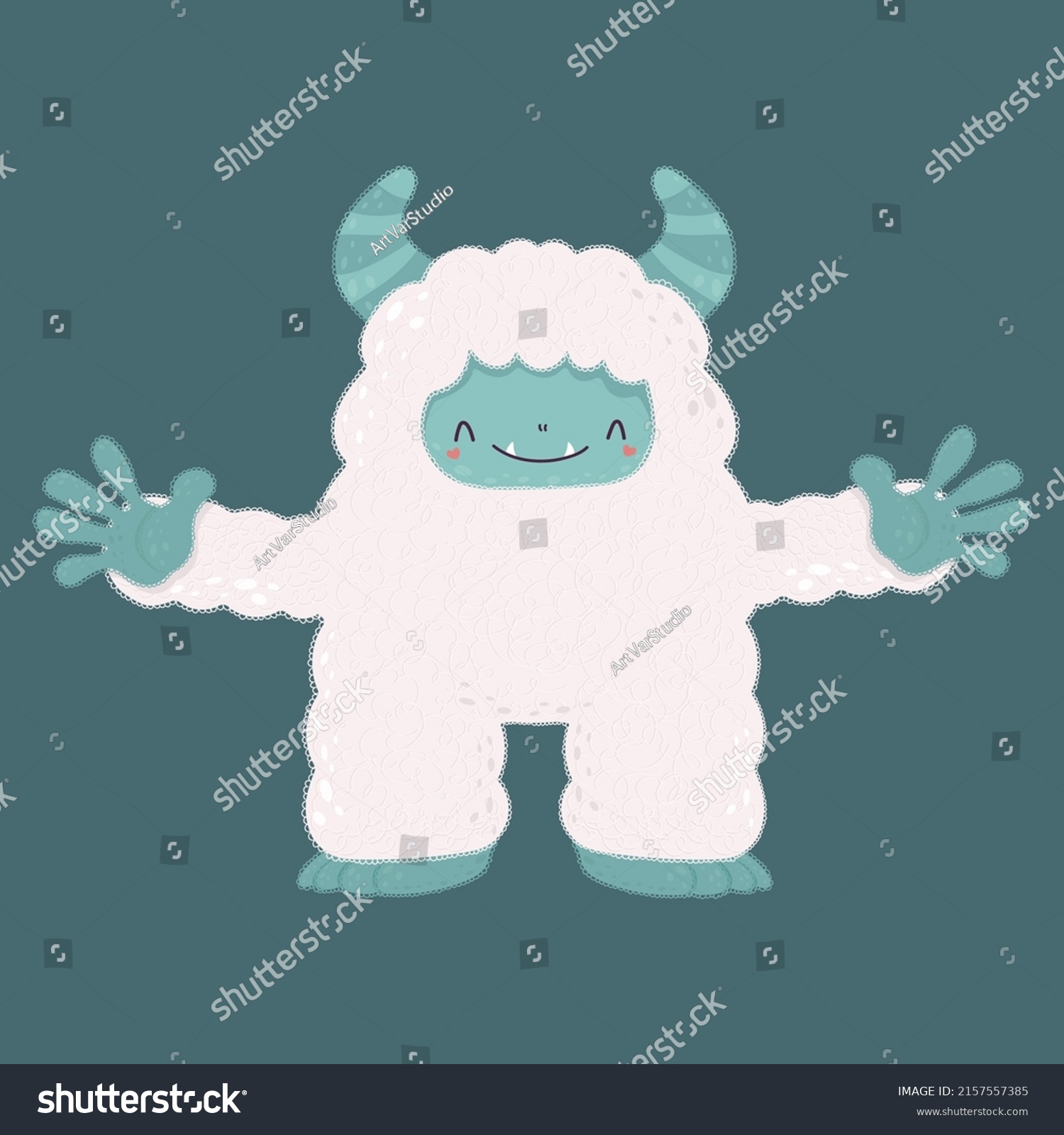 SVG of Funny monster yeti character. Vector illustration of a cute monster. Cute little illustration of yeti for kids, baby book, fairy tales, baby shower invitation, textile t-shirt, sticker. svg