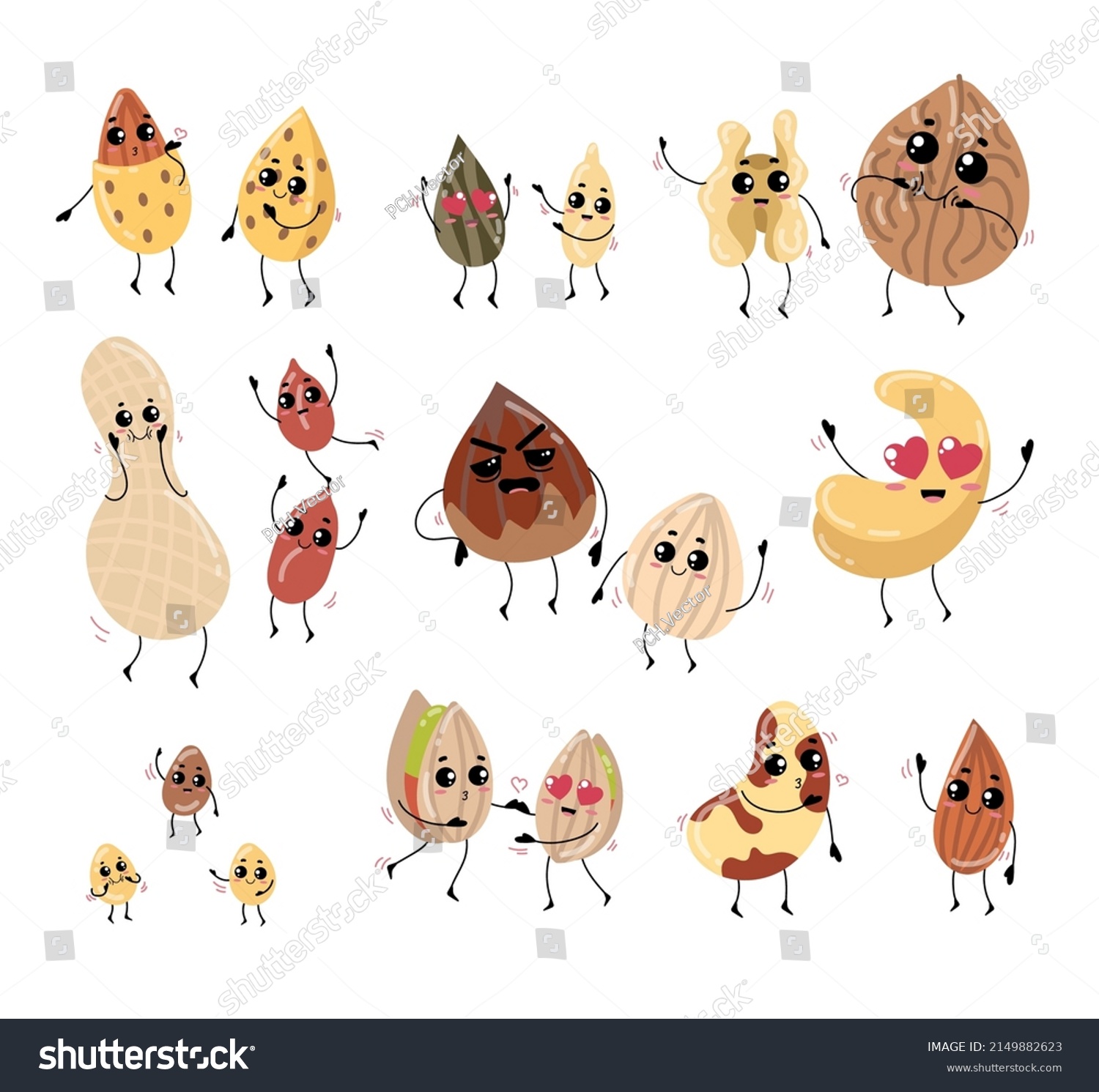 Funny Nuts Cute Faces Cartoon Illustration Stock Vector (Royalty Free ...