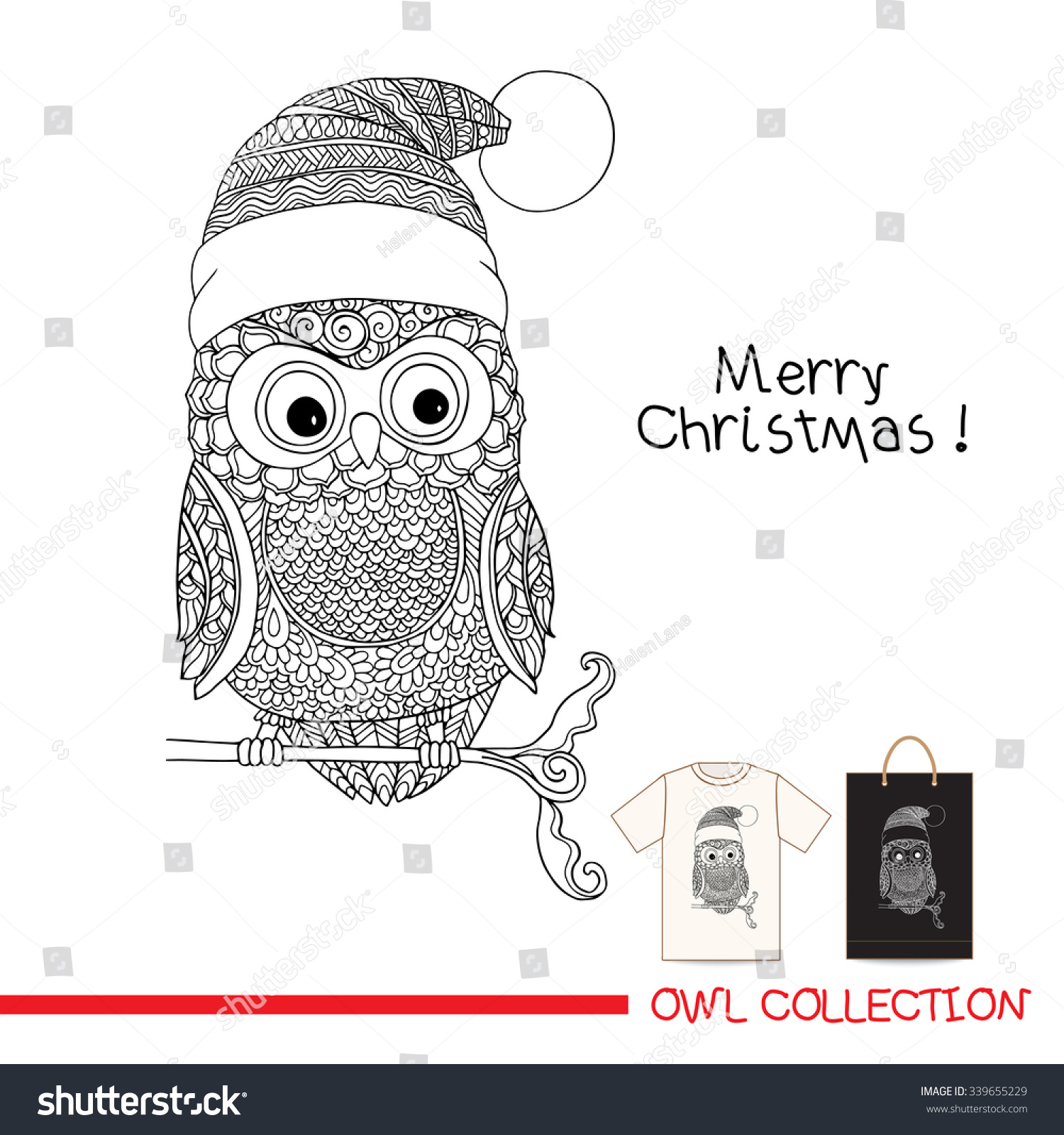 Funny Owl Santa Claus Hat Tshirt Stock Vector Royalty Free 339655229