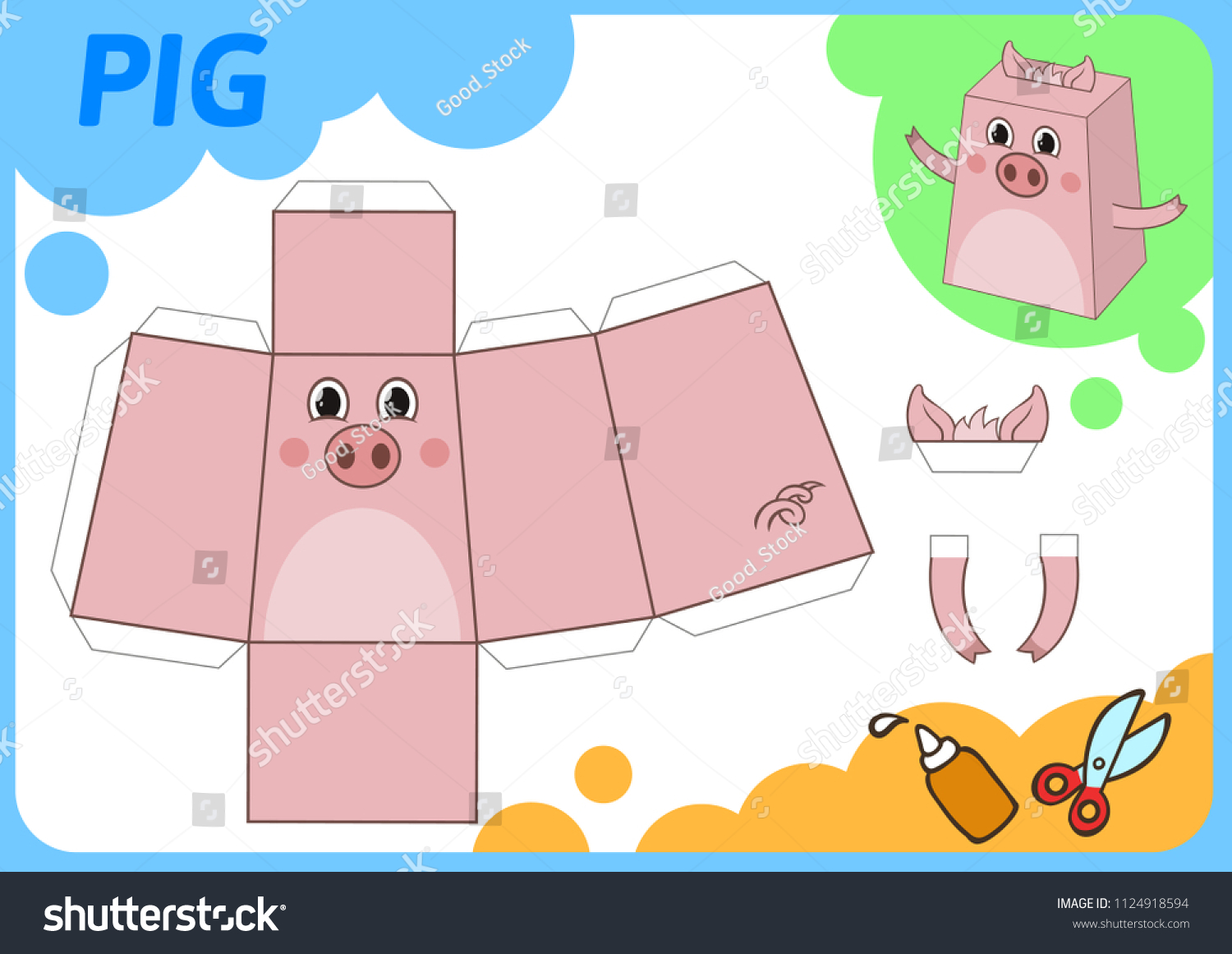 Download Funny Pig Paper Model Small Home Stock Vector Royalty Free 1124918594