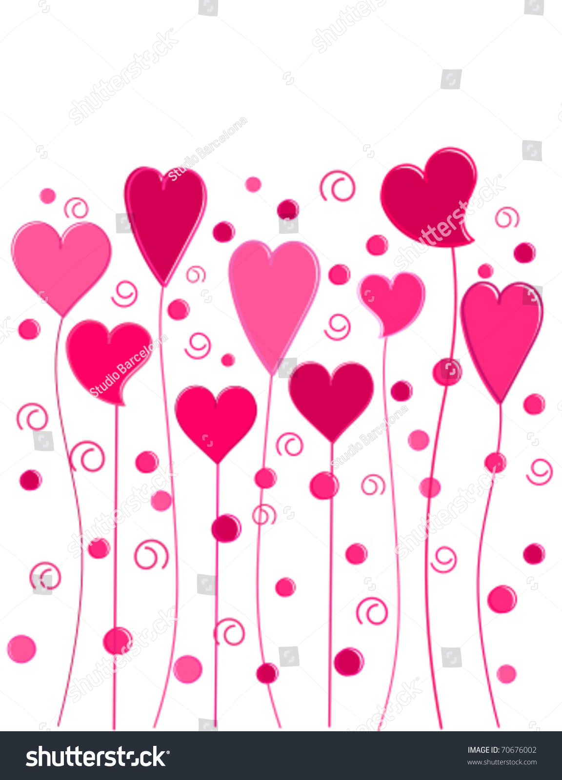 Funny Pink Hearts Growing On Long Stems. Vector Illustration - 70676002 ...