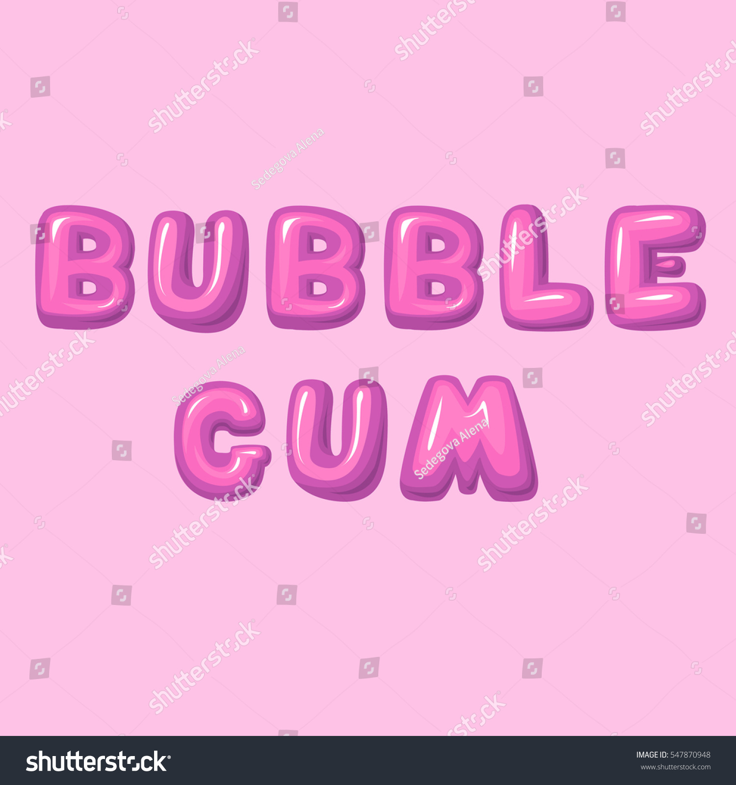 Funny Pink Lettering Bubble Gum Volumetric Stock Vector Royalty