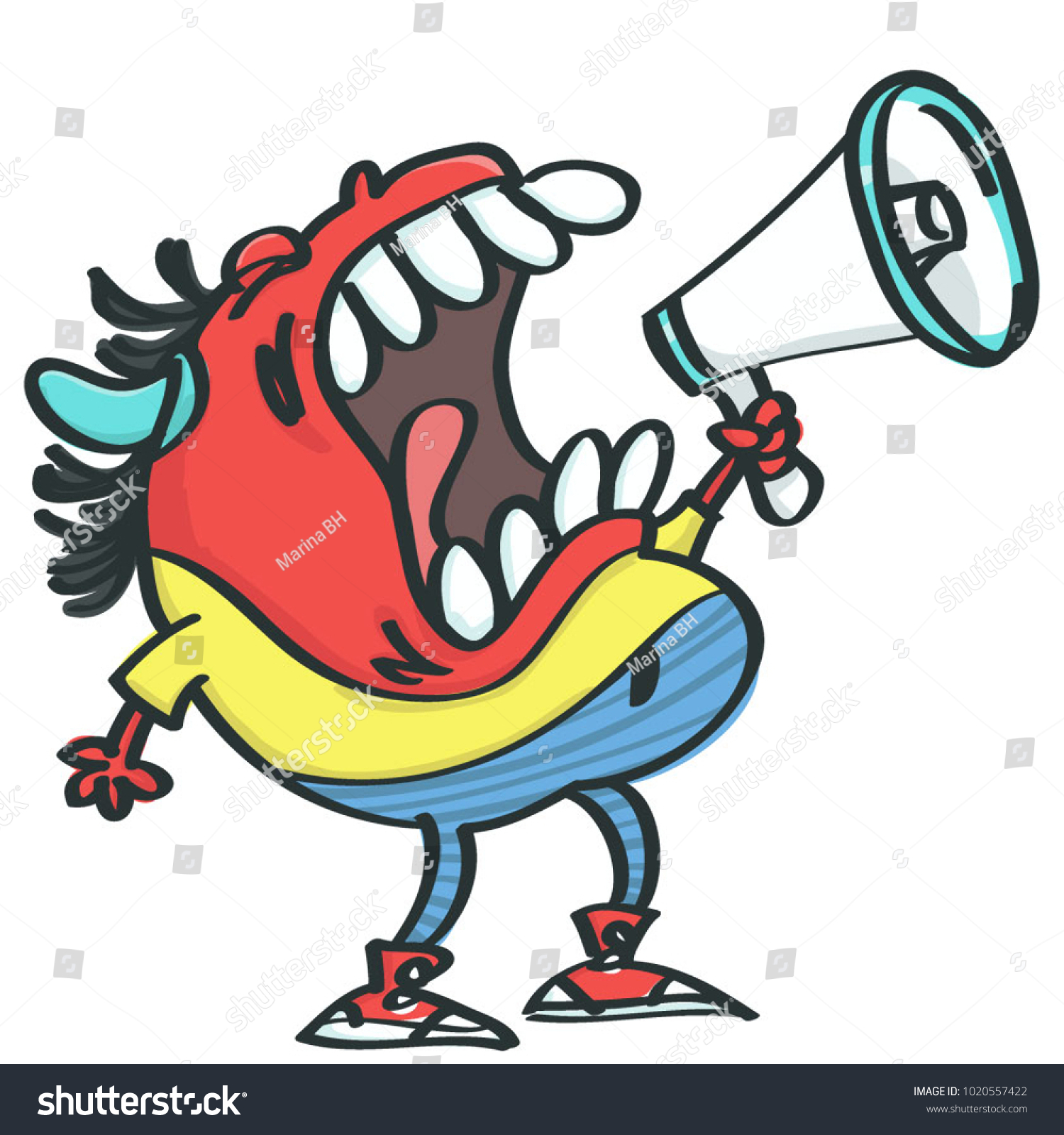 Funny Red Monster Horns Shouting Angry Stock Vector Royalty Free