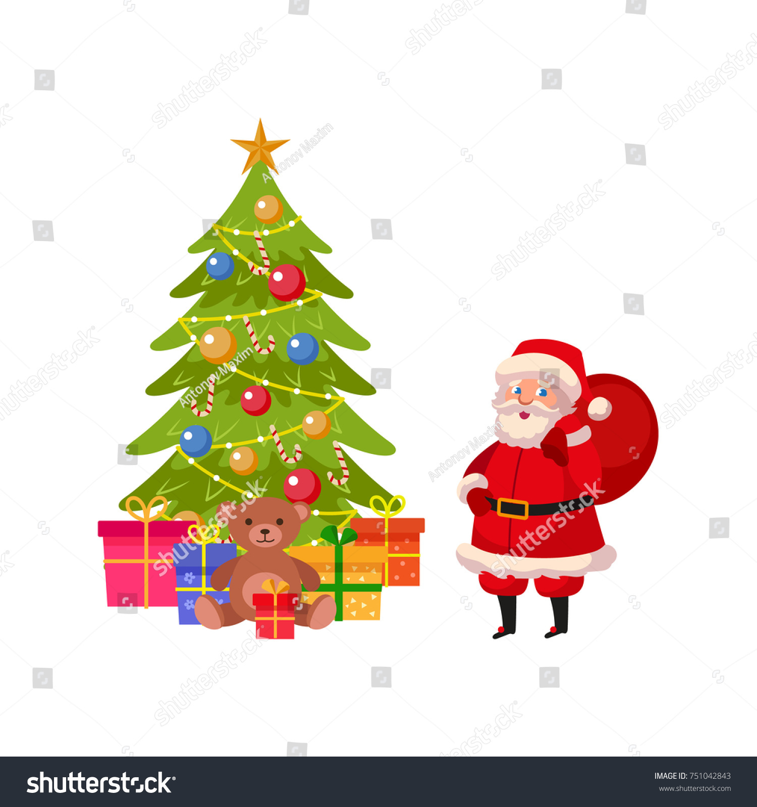 Funny Santa Claus Beautiful Christmas Tree Stock Vector Royalty