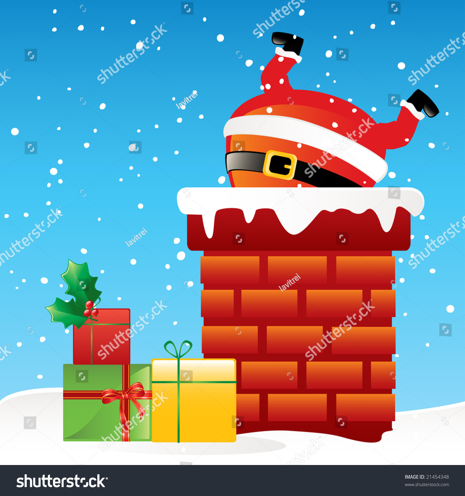 Funny Santa Claus Stuck Chimney On Stock Vector 21454348
