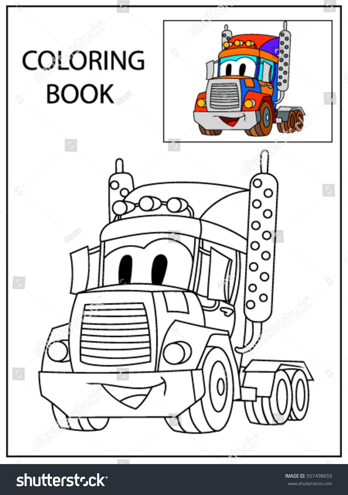 Funny smile cartoon truck Coloring book page for children education Funny smile cartoon truck