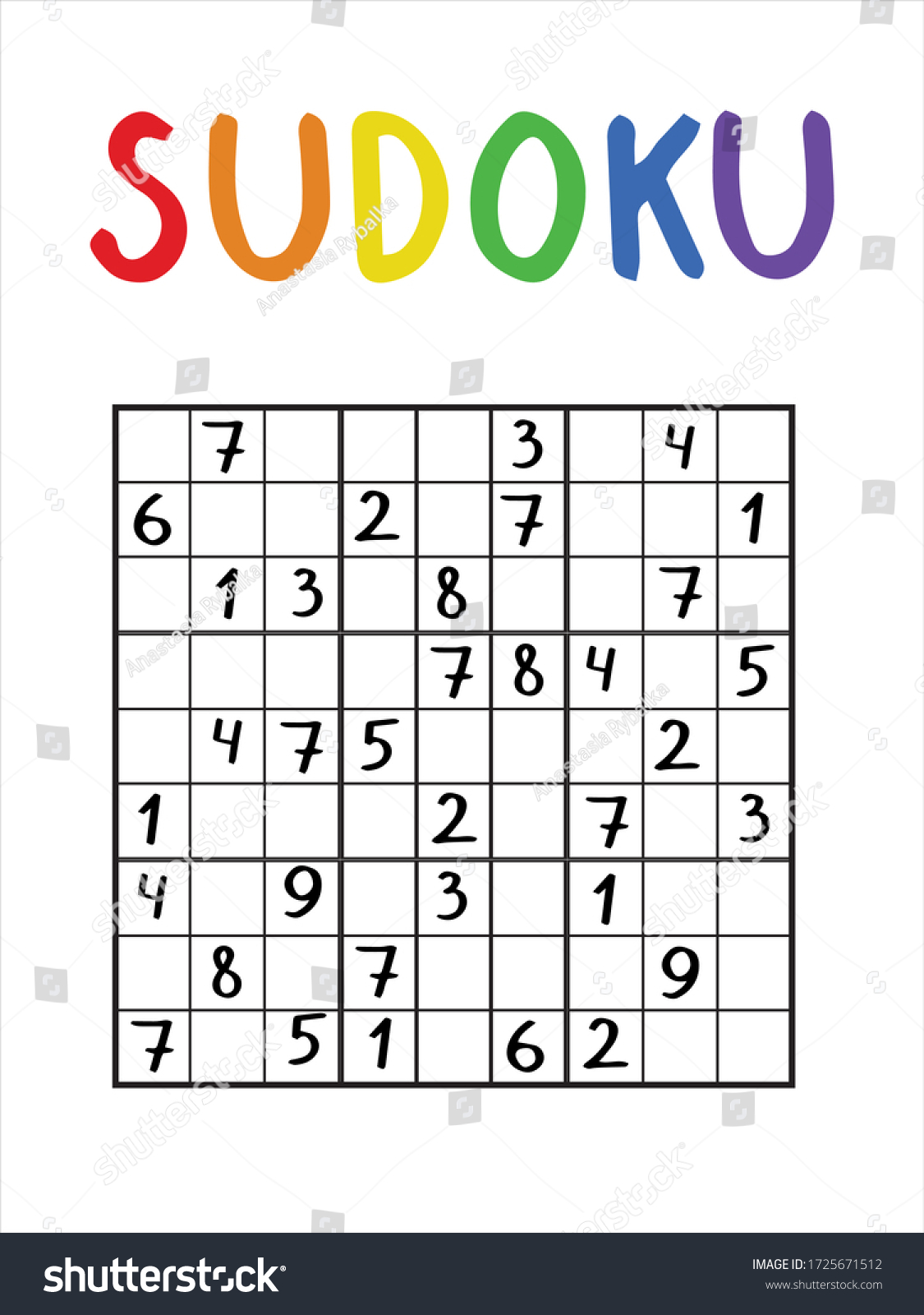 SVG of Funny sudoku game for kids and adults. Number logic game for medium level. Black outline isolated on white with colorful title. Sudoku puzzle stock vector illustration. Printable vector jigsaw sheet. svg